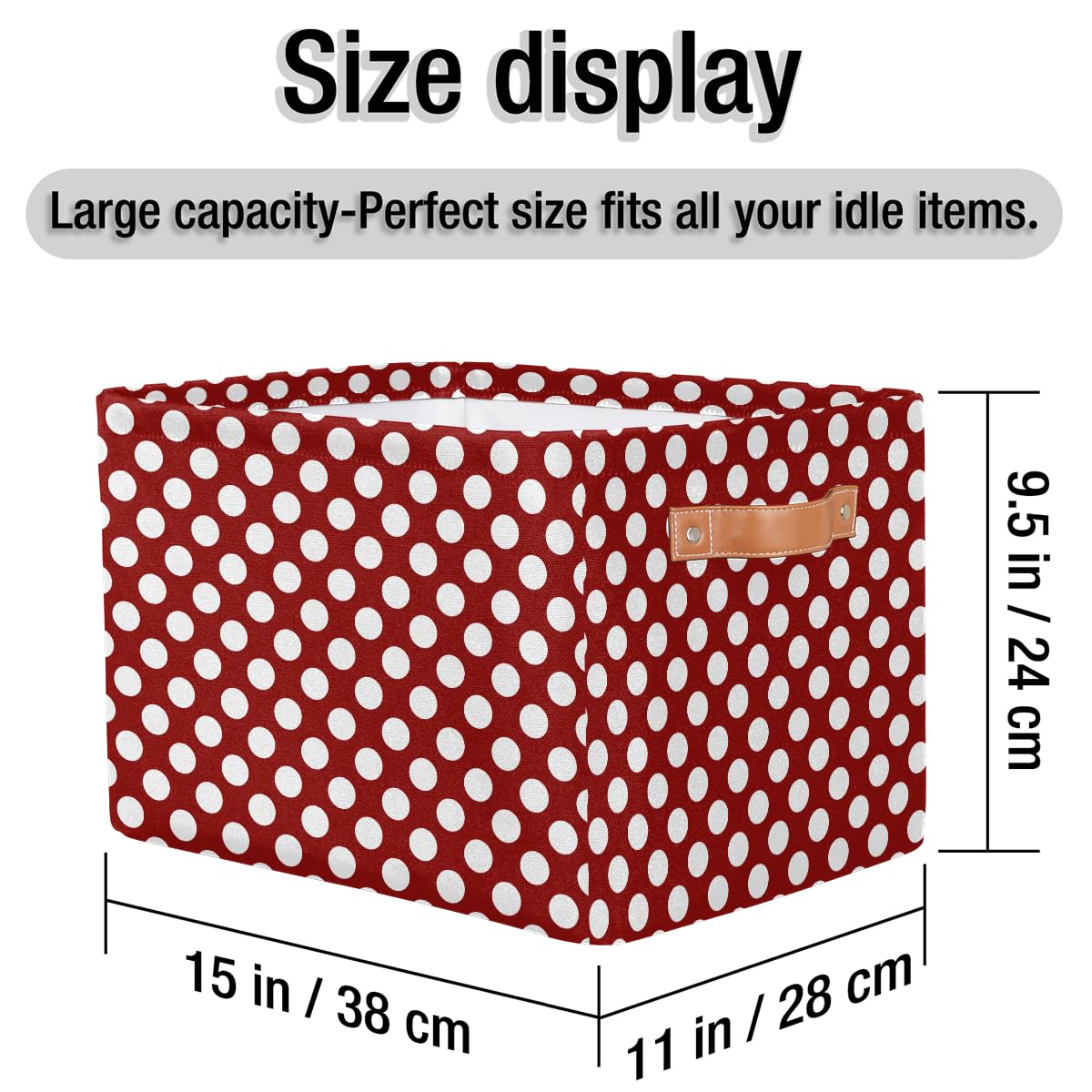 OSAM SPACE Storage Basket Bin Polka Dots Pattern Rectangular Storage Basket Cube With Handles, Red White Laundry Storage Organizer Basket for Toy Nursery Closet Shelves Bedroom Home