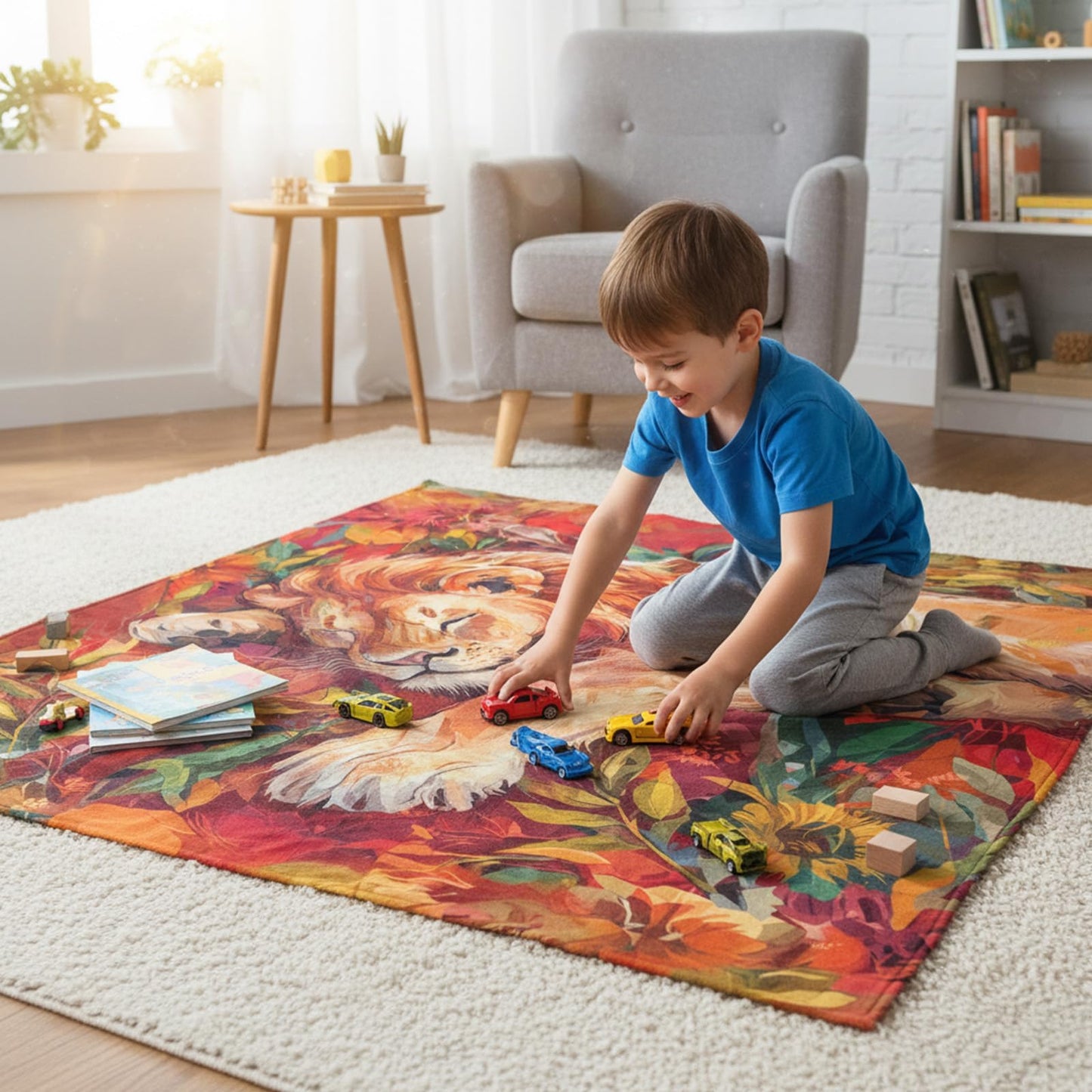 kampdream Lion Throw Blanket, Cozy Flannel Blanket with Sleeping Lion and Autumnal Foliage Design, Super Soft Nap Warm Blanket for Couch Sofa Chair Living Room Unique Gift Red 50×60 inch