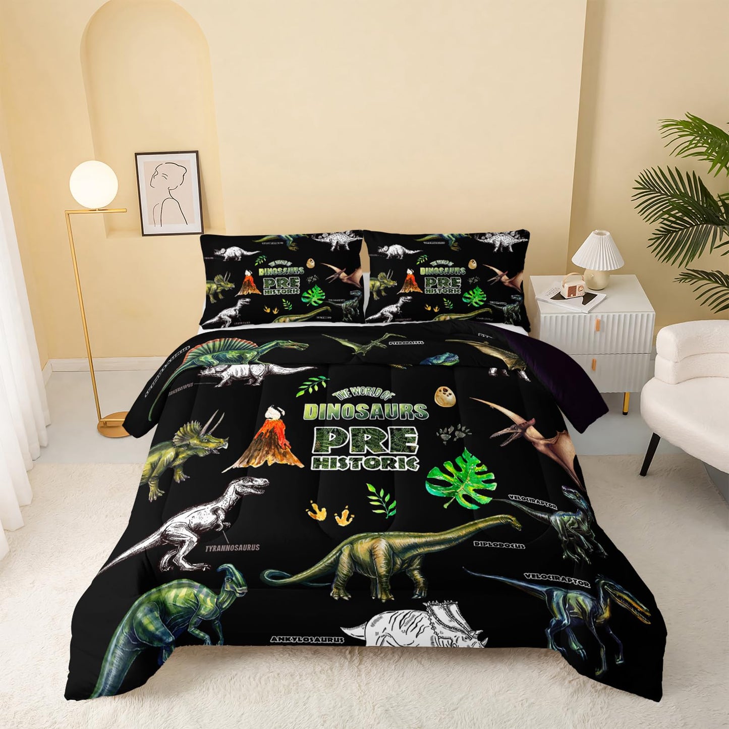 QOOMO Jurassic Dinosaurs Comforter Set, 3D Animals Bedding Set Suitability Girs and Boys Decorate Room Queen Size with 1 Comforter Set 2 Pillowcases