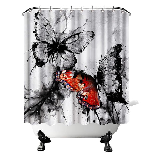 Conipit Butterfly Shower Curtains for Bathroom Black Red Ink Painting Shower Curtain Watercolor Butterfly Bathroom Curtain 72"x72" with 12Pcs Hooks(red)