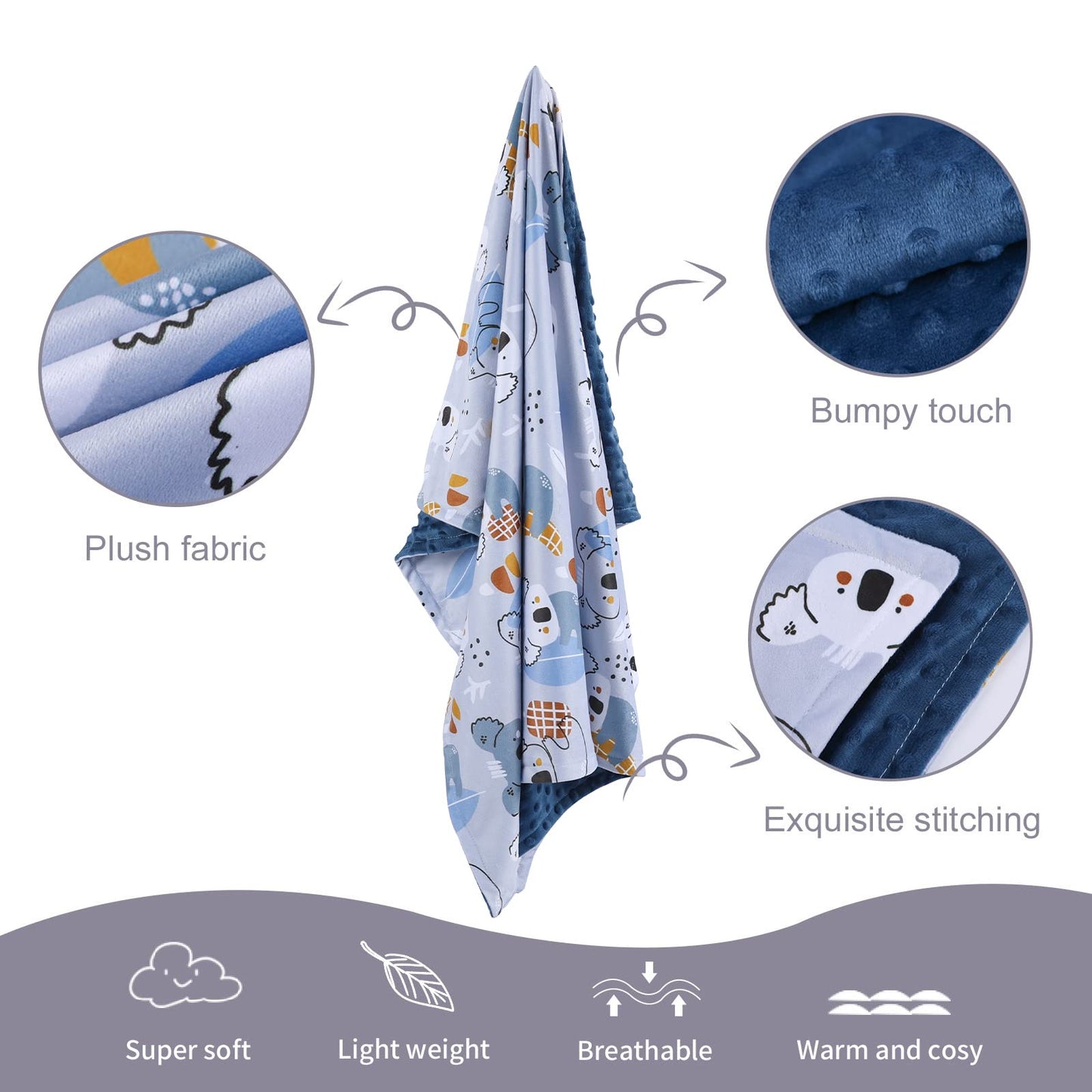 Donsonny Baby Blanket for Boys Girls Soft Minky with Double Layer Dotted Backing, Koala Printed 30 x 40 Inch Receiving Blanket