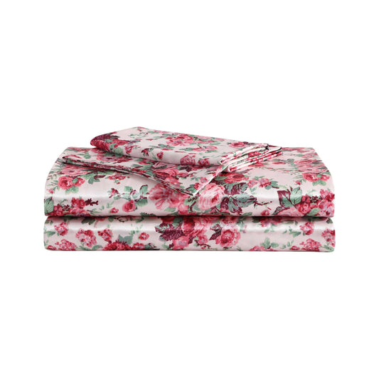 Betsey Johnson - King Bed Sheets, Satin Bedding Set with Matching Pillowcases, Wrinkle & Fade Resistant, Silky Smooth for Healthy Hair (Vintage Floral Pink)