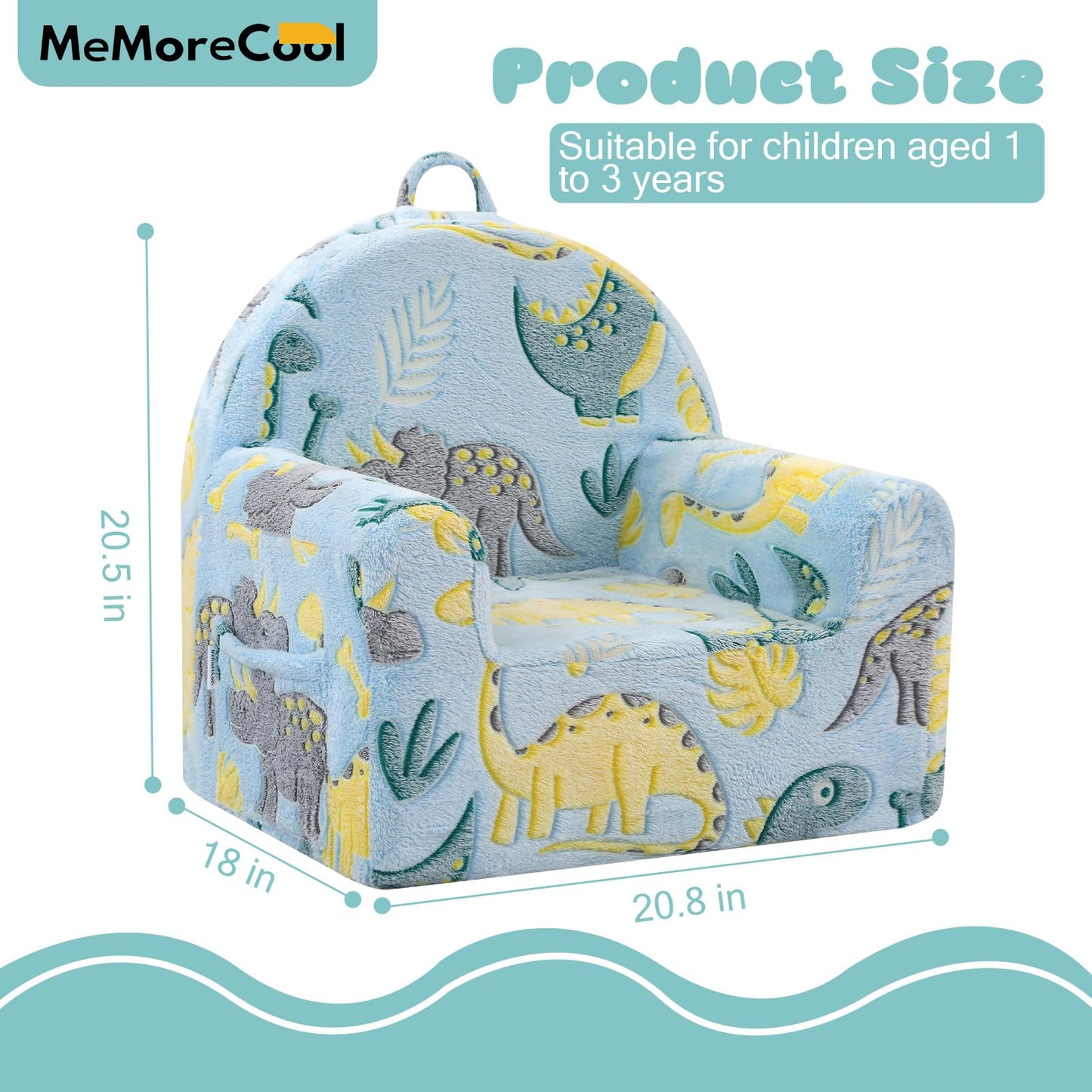 MeMoreCool Comfy Kids Chair for Ages 3+, Glow Dinosaur Kids Reading Chair, Soft Plush Kids Armchair, Cozy Foam Kids Armchair for Kids Room, Living Room, Playroom, Reading Nook