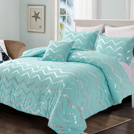 Menghomeus Aqua Comforter Set Twin XL Size Teal and Silver Bed Comforter 3 Piece Lightweight Microfiber Bedding for Teen Girls Boys (2 Pillow Cases + 1 Decorative Pillow Sham)