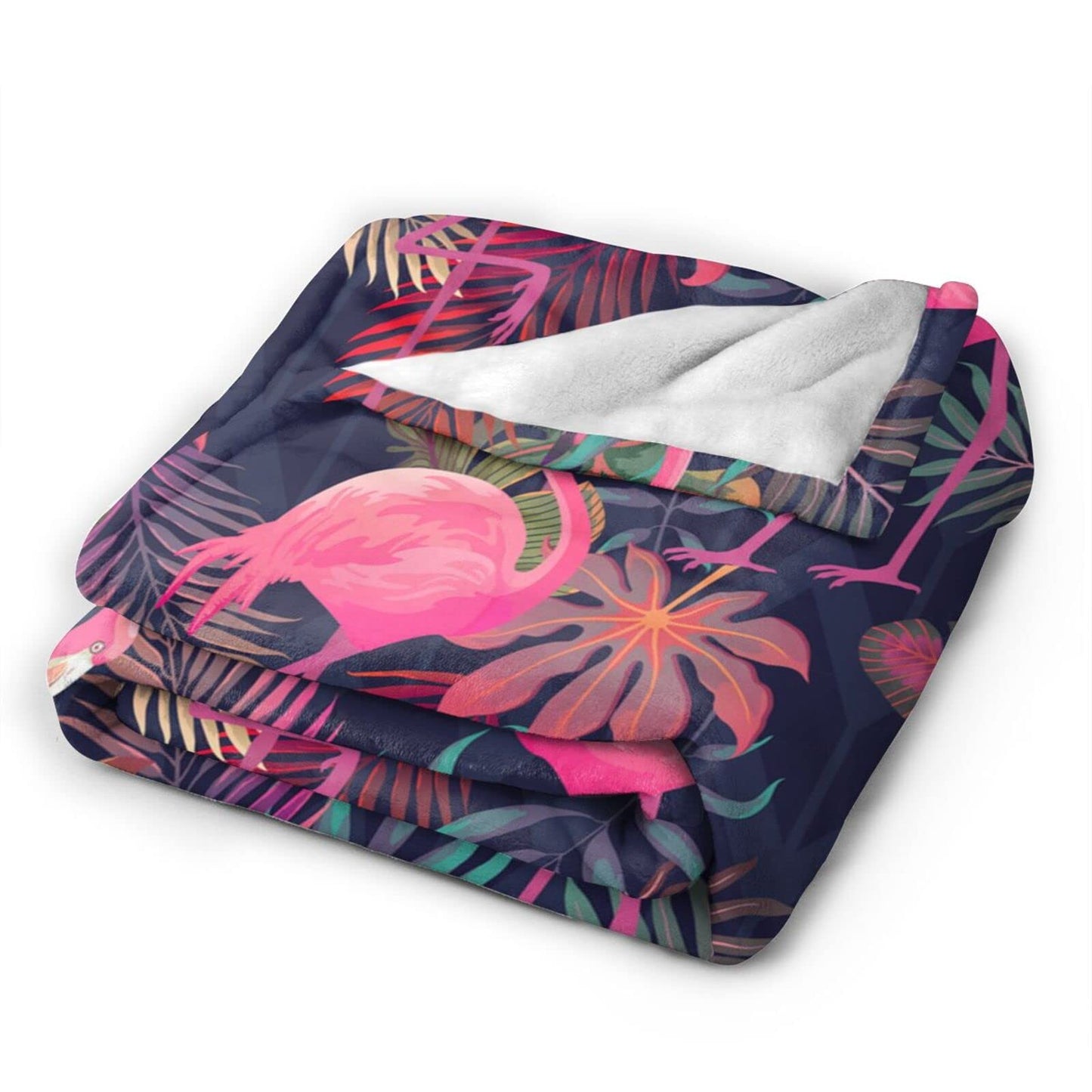 Perinsto Tropical Flamingos with Palm Leaves Throw Blanket Ultra Soft Warm All Season Decorative Fleece Blankets for Bed Chair Car Sofa Couch Bedroom 50"X40"
