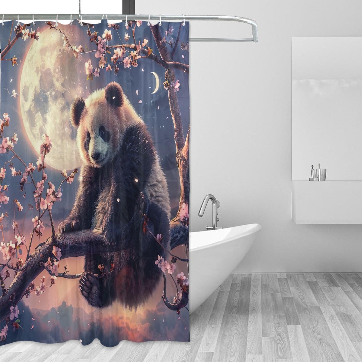 UMIRIKO Panda Animal Moon Cherry Shower Curtain Sets, Washable Bathroom Shower Curtain with 12 Hooks for Women Men 72x72 Inch 202b5518