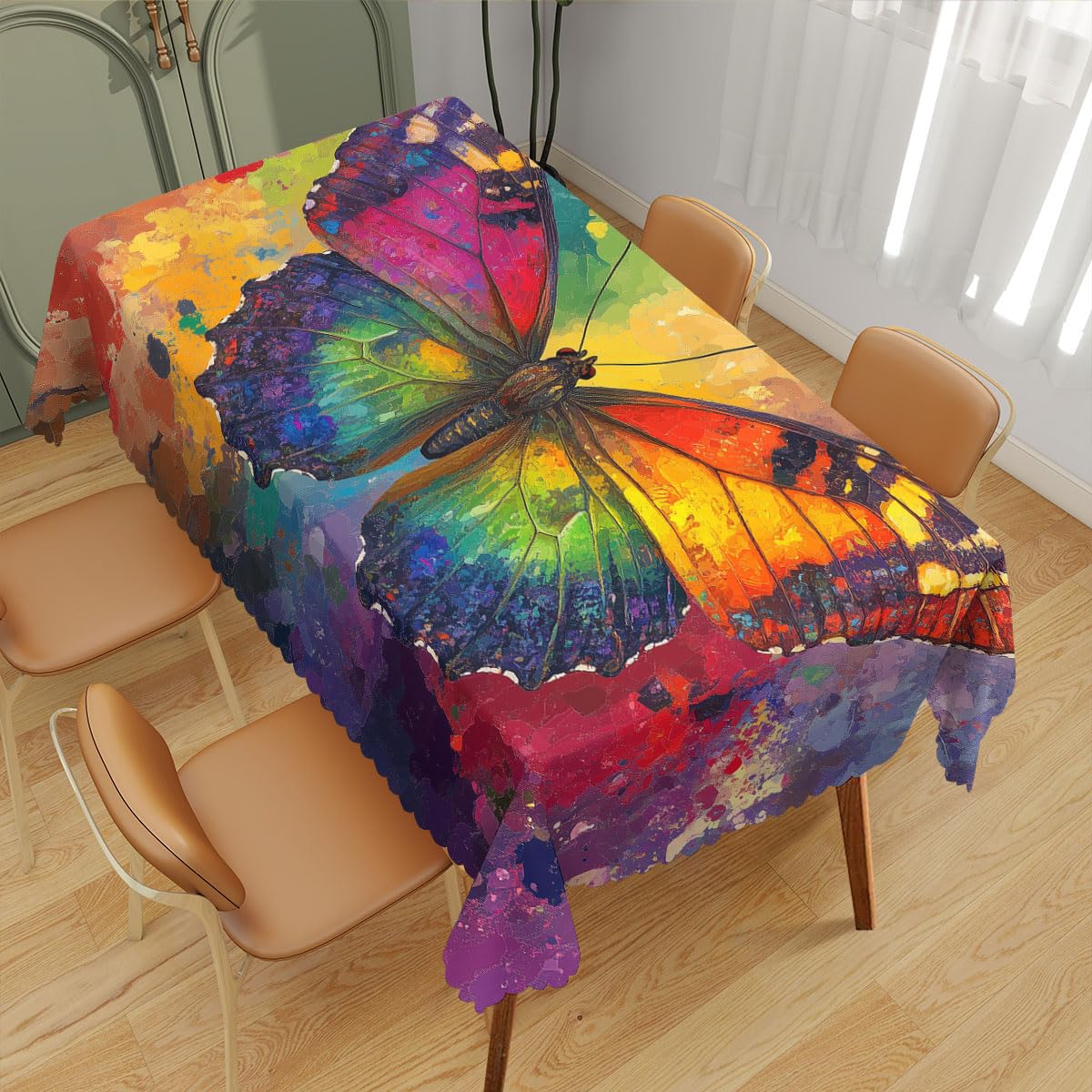XYJFZL Butterfly Table Cloth Abstract Colorful Butterfly Rectangle Kitchen Table Cover Oblong Tablecloth for Dining Table Buffet Parties Patio Camping 52 x 70 Inch 4-6 Seats