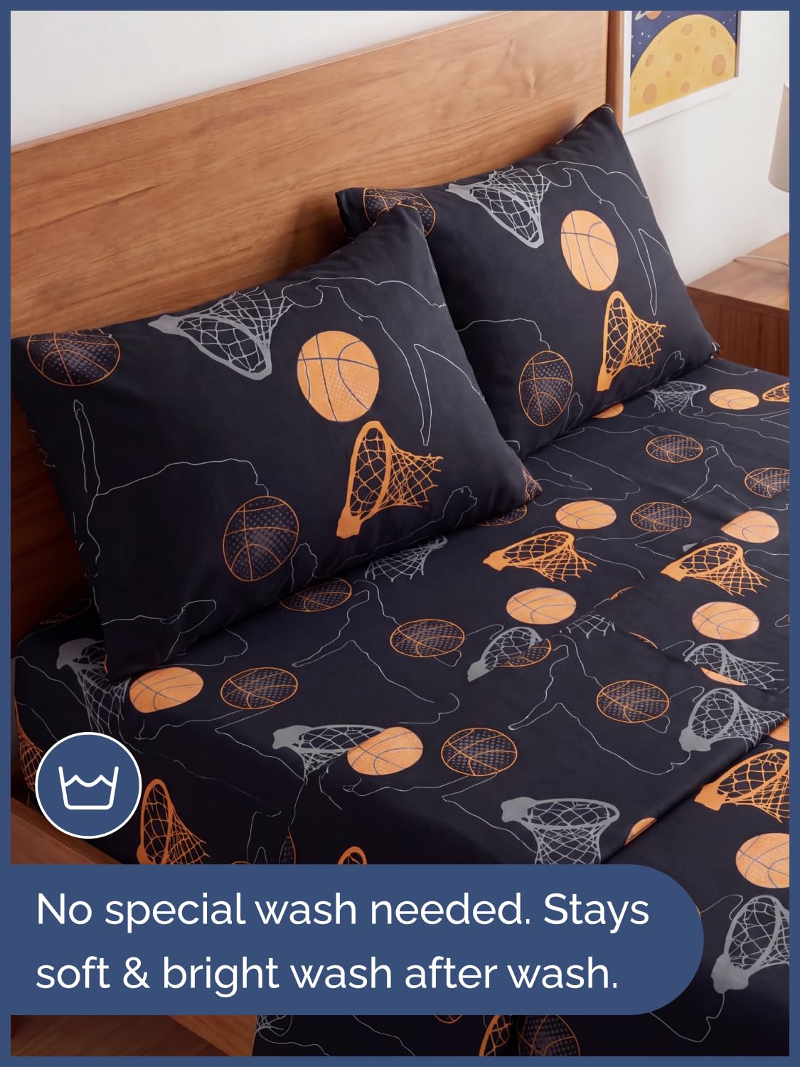 CGK Unlimited Kids Halloween Hoops Queen 4 Piece Sheet Set - Boys, Girls, Teens, Toddler - Easy Fit Deep Pockets - Soft, Cooling & Breathable Sheets - Cozy, Fade and Wrinkle Free - Machine Washable