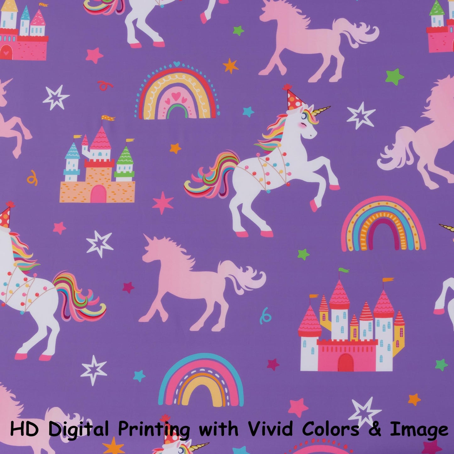 URLINENS Girls Sheets Full Size 4 Piece, Rainbow Star Castle Unicorn Sheet Set for Kids Teens, Fun Purple Bed Sheets Soft Microfiber Girls Bedding Sheet-1 Fitted Sheet 1 Flat Sheet 2 Pillowcases