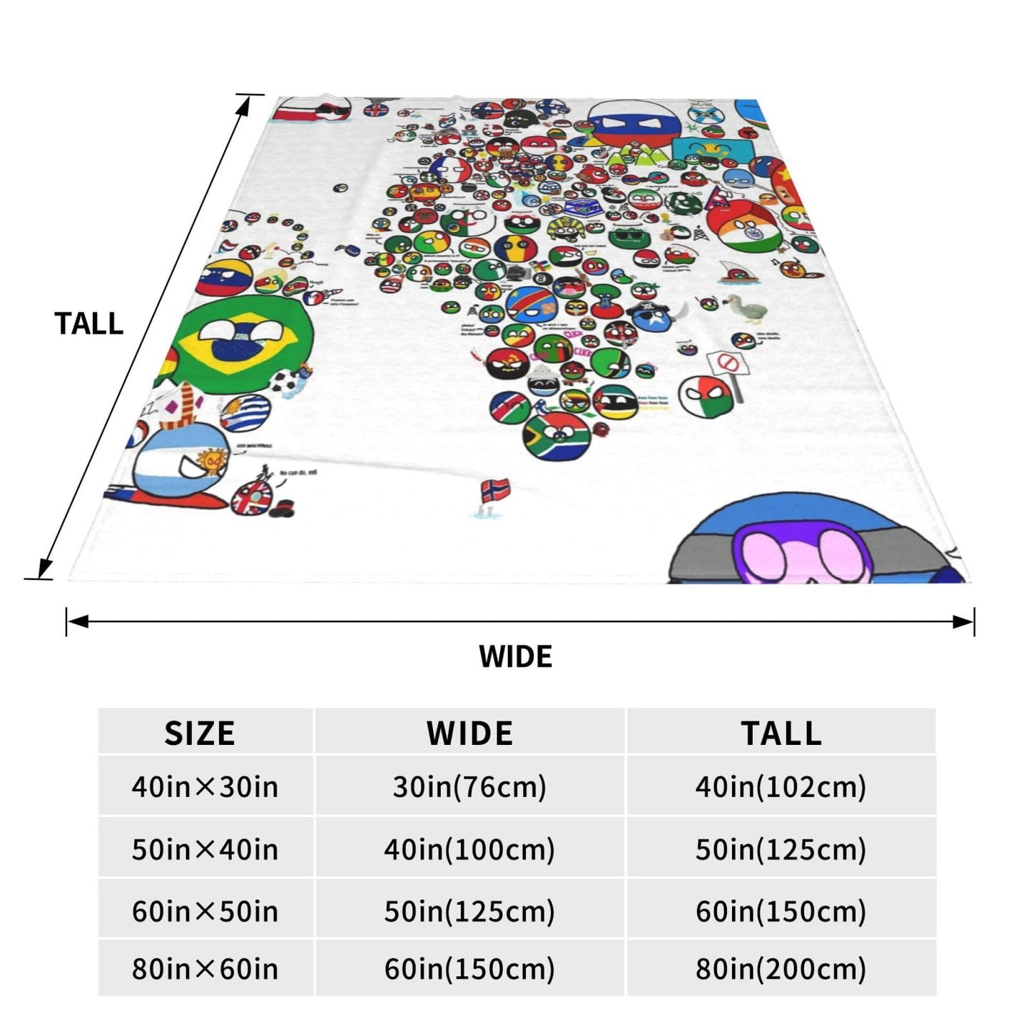 Countryball Polandball World Map Throw Blanket Flannel Fleece Fuzzy Blanket 60"X80" Soft Cozy Lightweight Blanket for Home Decor Bed Sofa Office Bedroom Living Room Travel
