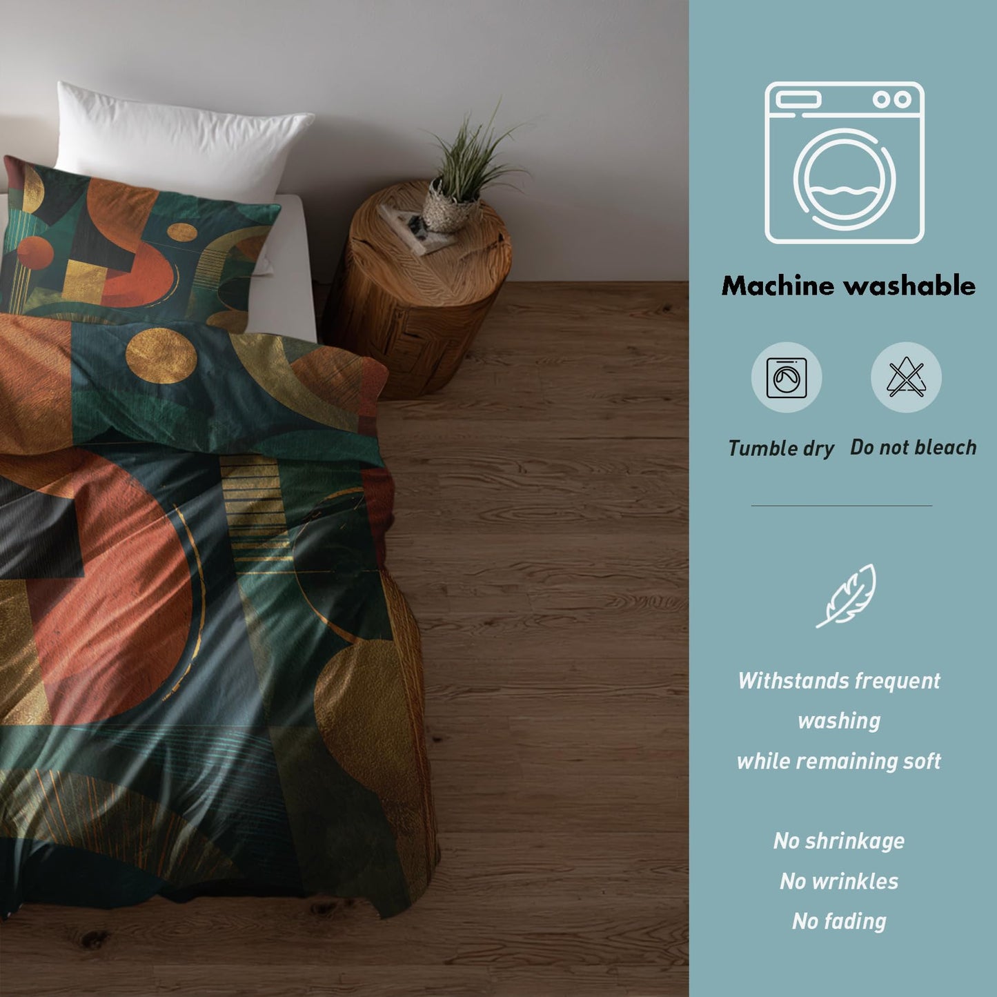 Abstract Geometric Queen Duvet Cover Set 3 Piece, Retro Modern Art Reversible Bedding with 2 Pillow Shams, Zipper & Ties, Ultra Soft Microfiber, Geometric Bedroom Decorations 50A-T