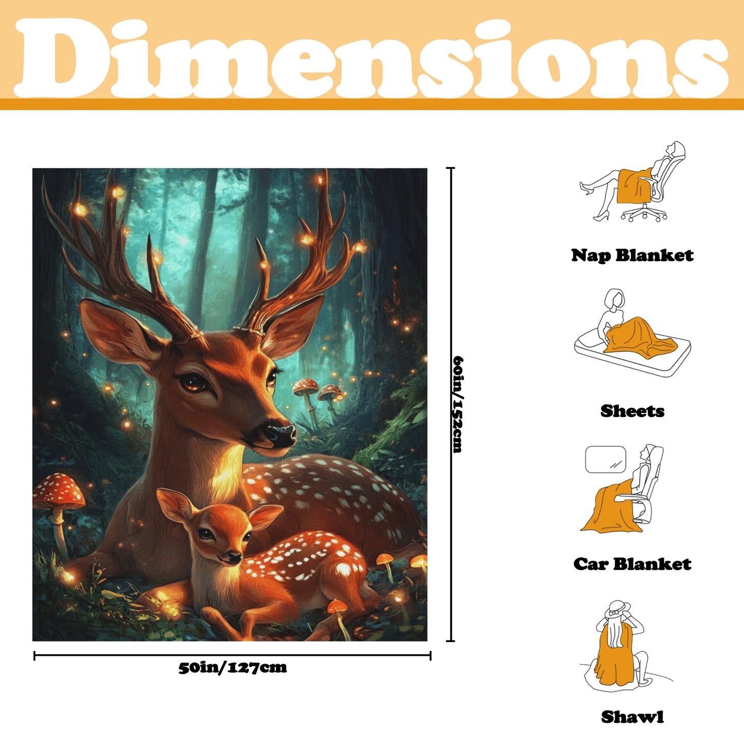 DKODKO Fantasy Deer Lightweight Flannel Bedding Blanket,Washable Fleece Forest Deer Throw Blanket for Bed, Couch, Sofa, Camping,60''x 50''