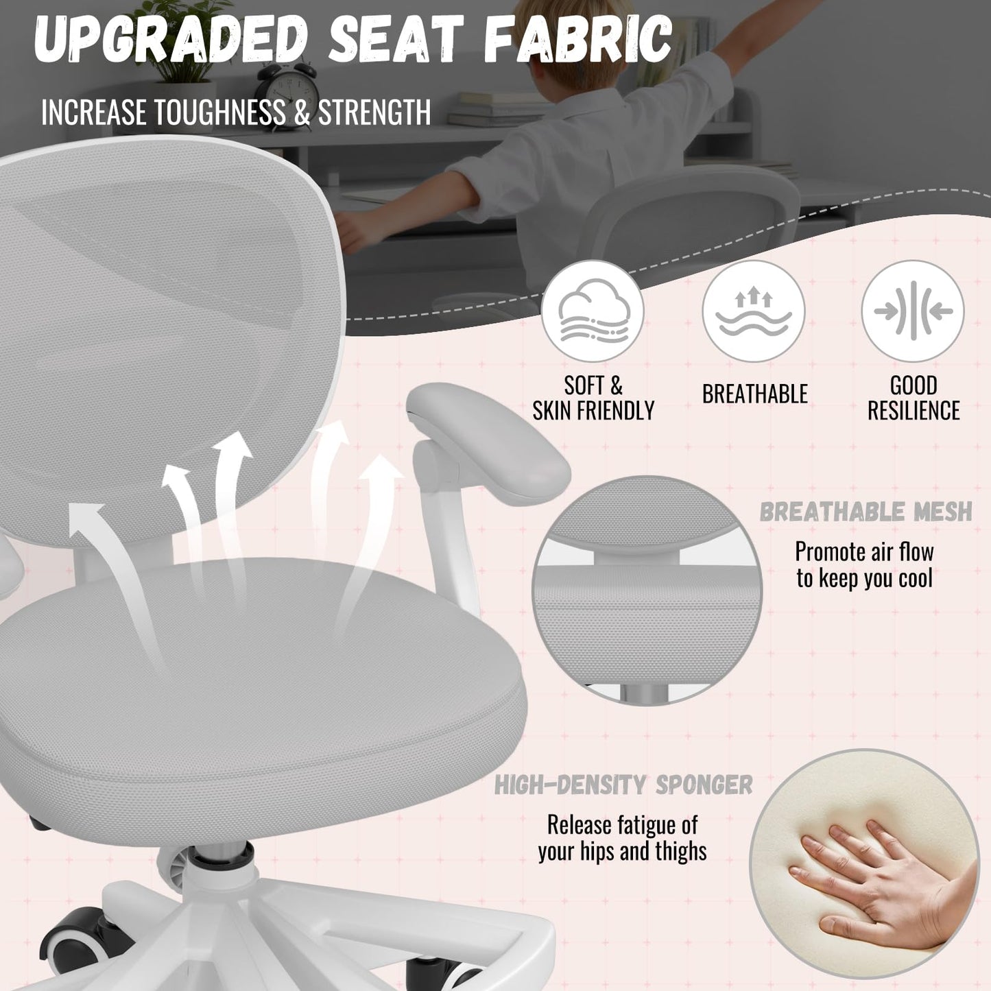 Ergonomic Kids Desk Chair 4-12, Adjust Height Children Study Computer Chair