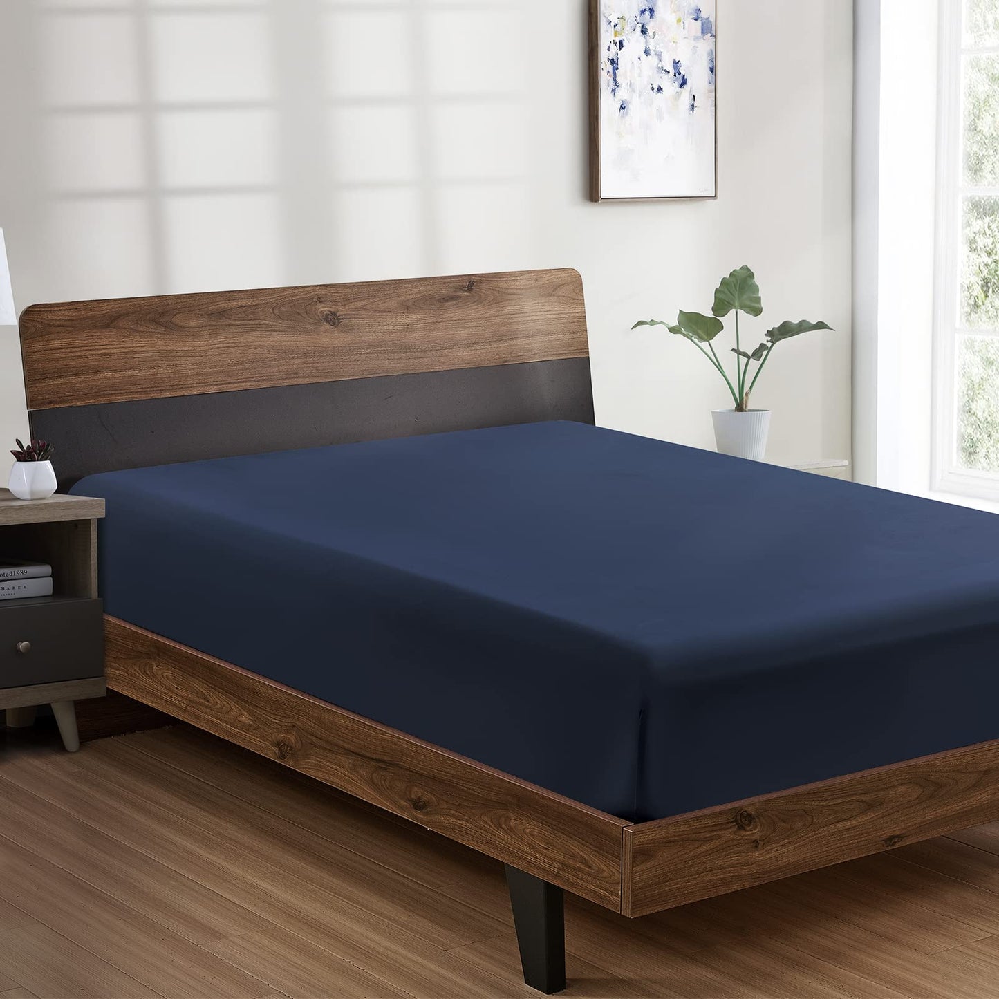 FreshCulture Queen Fitted Sheet - Hotel Quality, Ultra Soft & Breathable Brushed Microfiber, Deep Pocket, Cooling Fitted Sheets for Queen Size Bed (Navy Blue)
