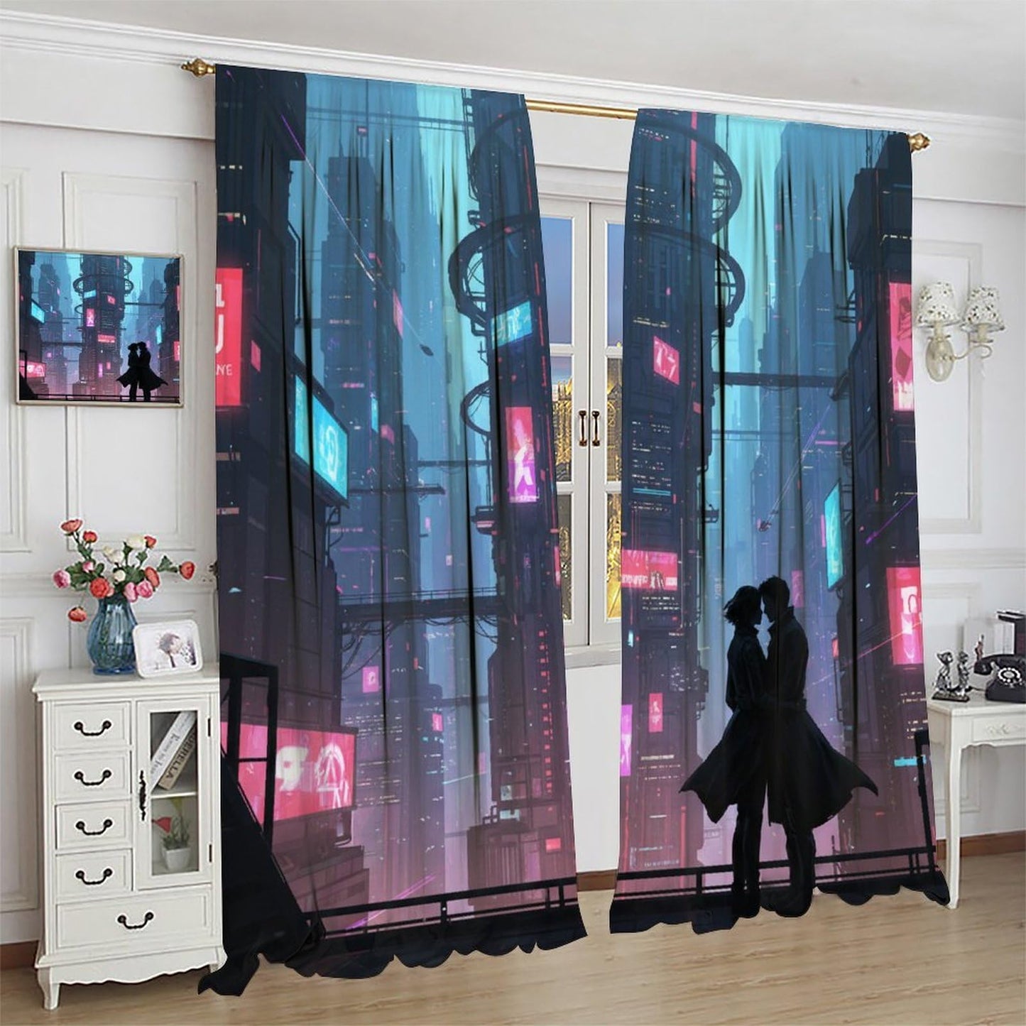 PHTAYOT Fantasy City Curtains Modern Night View Cityscape Skyline Building Scenery Pattern Decor Window Drapes for Bedroom Living Room,2 Panels Set,42x45Inch