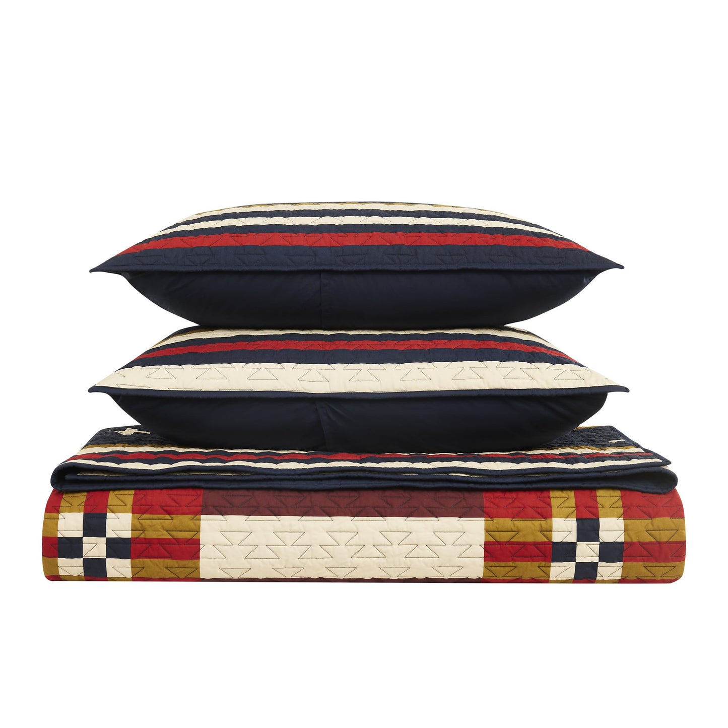 Pendleton Full/Queen Quilt Set – 100% Cotton 3 Piece Quilt Set with Shams, Soft Lightweight Bedding for Queen Size Bed, Blue & Tan Comforter Alternative, Queen Bedding Set (Scout Stripe)