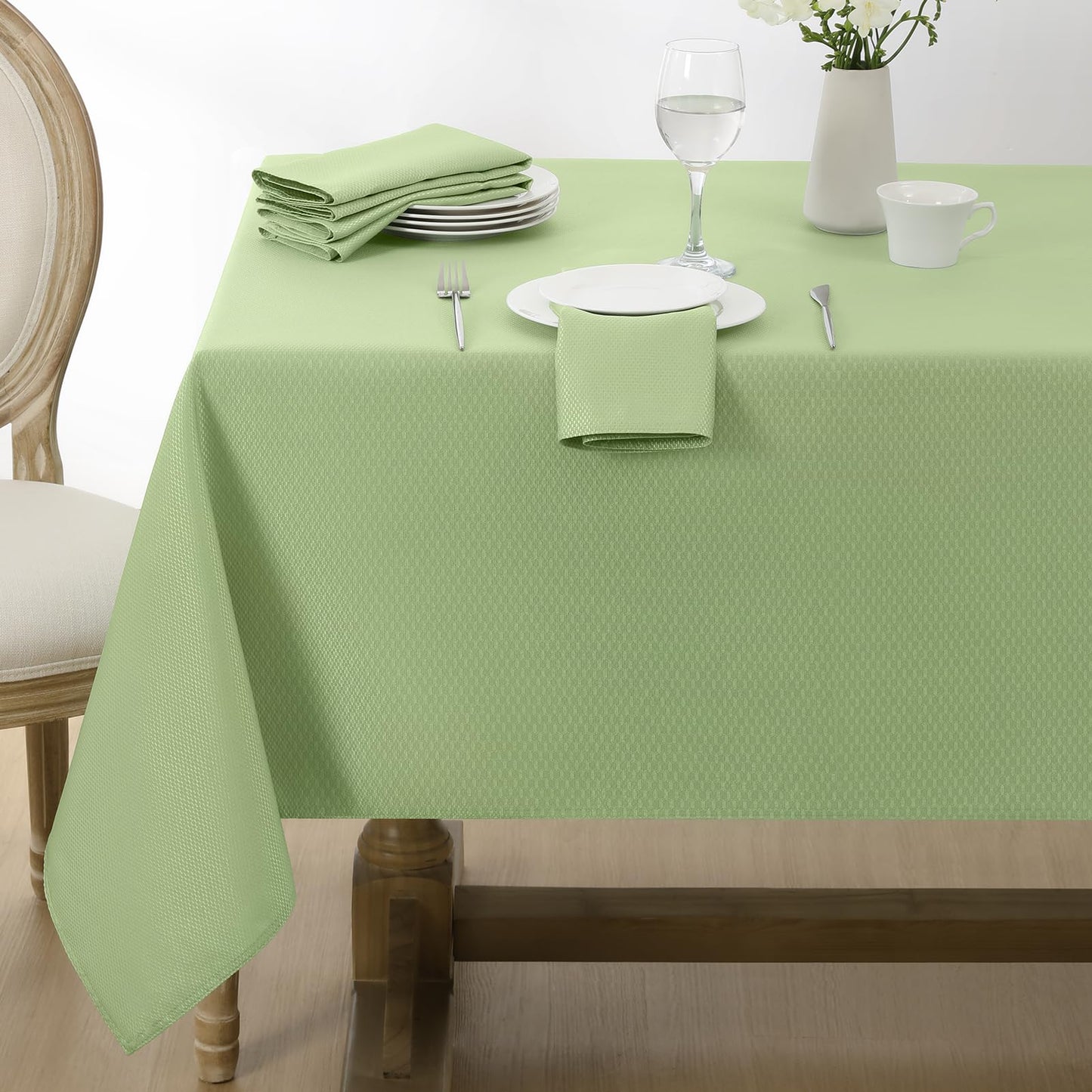Softalker Sage Green Tablecloth Rectangle, Jacquard Weaved Texture Pattern Spring Tablecloth, Waterproof Wrinkle Free Washable Table Cloth for Outdoor Party Dinner - 52 x 70 Inch