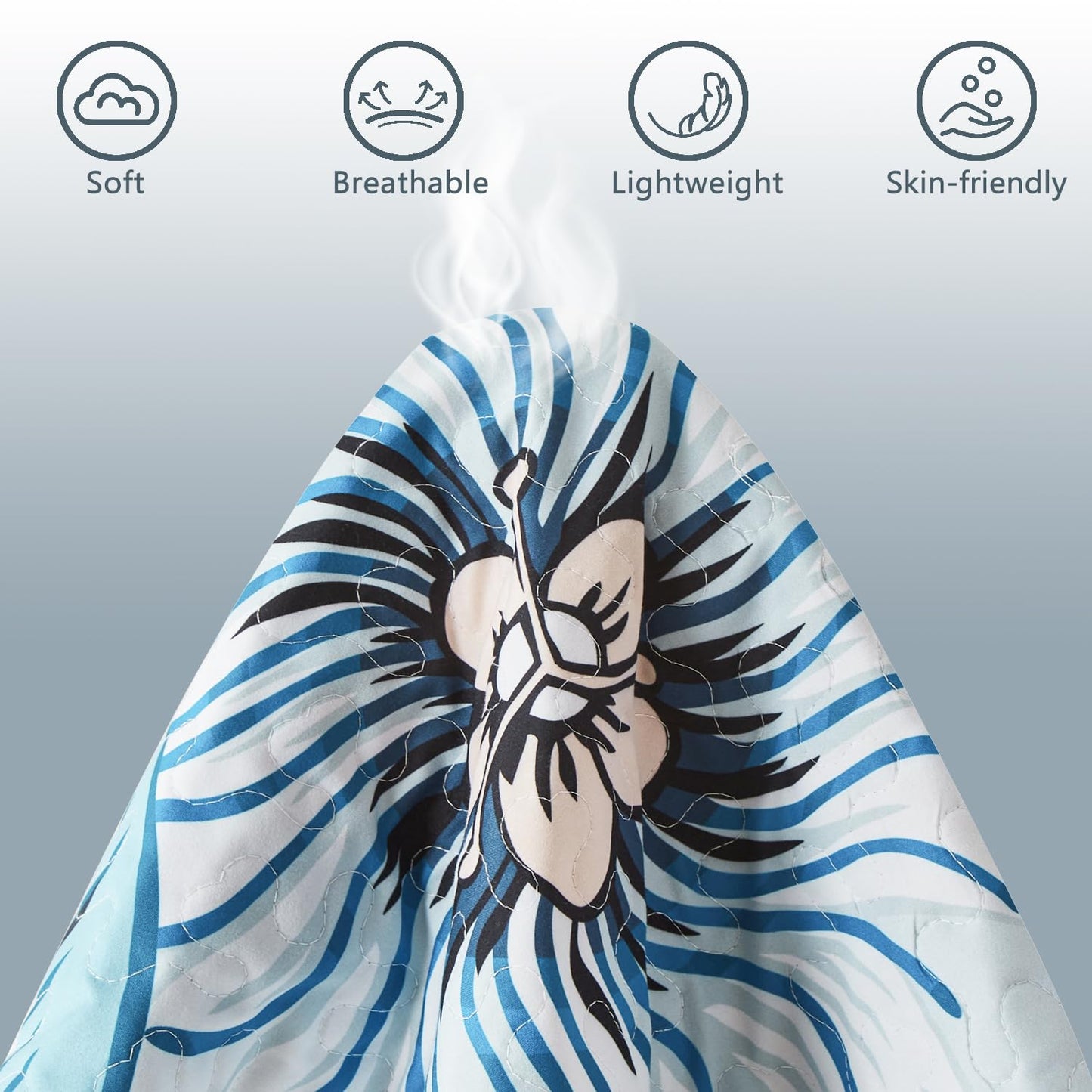 Yogeneg King Quilt Bedding Set,White Green Botanical Pattern Light Blue King/Cal King Quilt Set,3 Piece Lightweight Soft Summer Bedspread Coverlet with 2 PIillow Shams,All Season(Light Blue,110"x96")