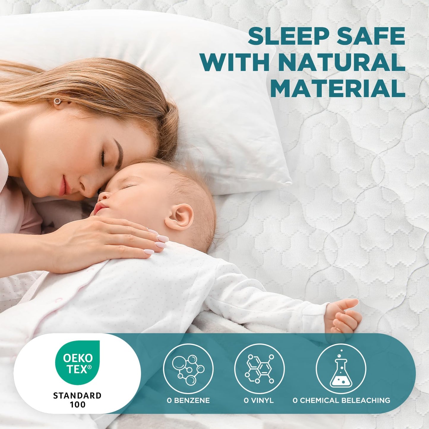 5 Sided Waterproof Mattress Protector, Queen Size Quilted Bamboo Rayon Mattress Cover, Breathable Cooling Noiseless Bed Fitted Sheets, Soft Bedding Pad with Deep Pocket Up to 18"