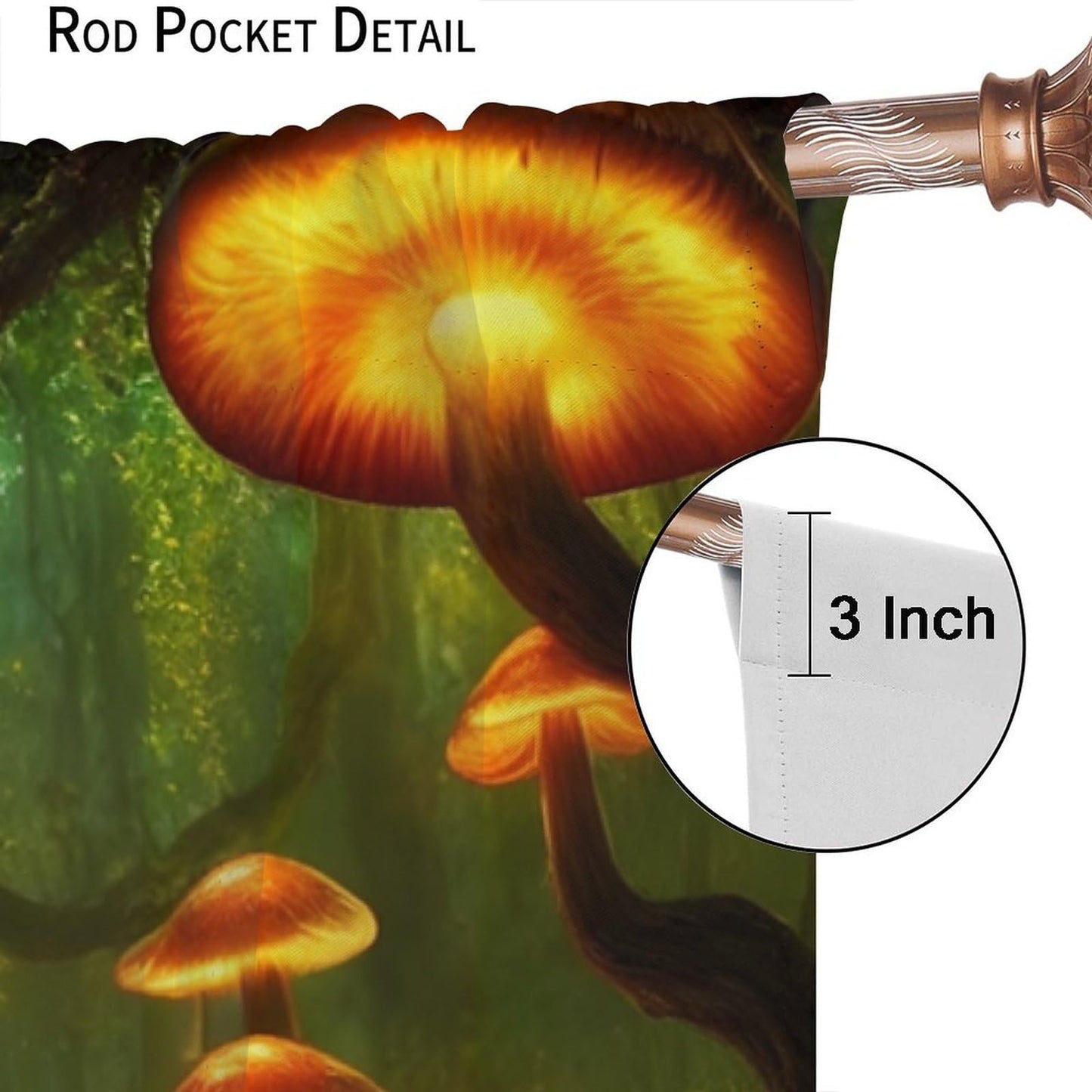 Fantasy Mushrooms Blackout Curtains,Forest Misty Jungle Background Gothic Style Room Darkening Door Window Rod Pocket Curtain for Living Room Bedroom W42xL45in