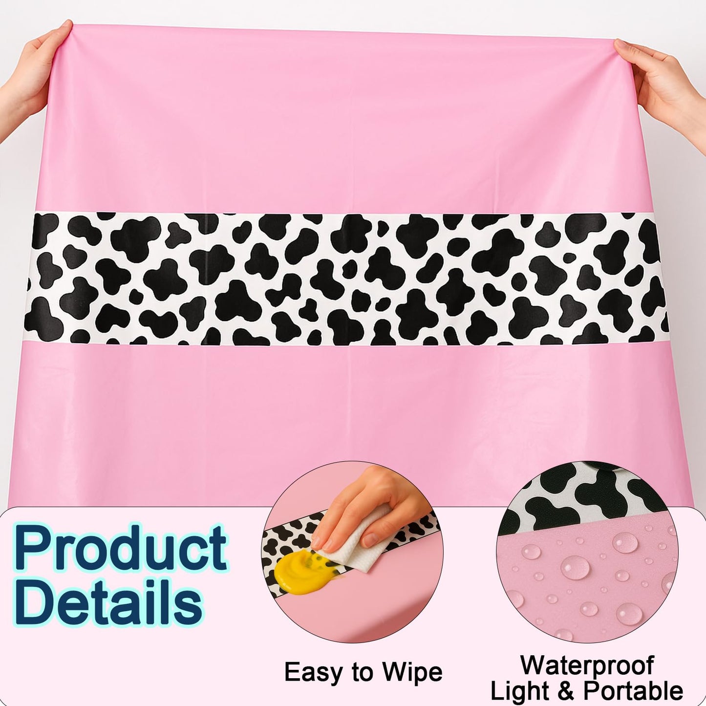 iCrius 3 Pack 108 x 54 Inch Cow Print Tablecloth Cow Plastic Table Cover Birthday Party Table Cloth Disposable Plastic Farm Animal Party Cover for Disco Cowgirl Decorations Supplies Pink