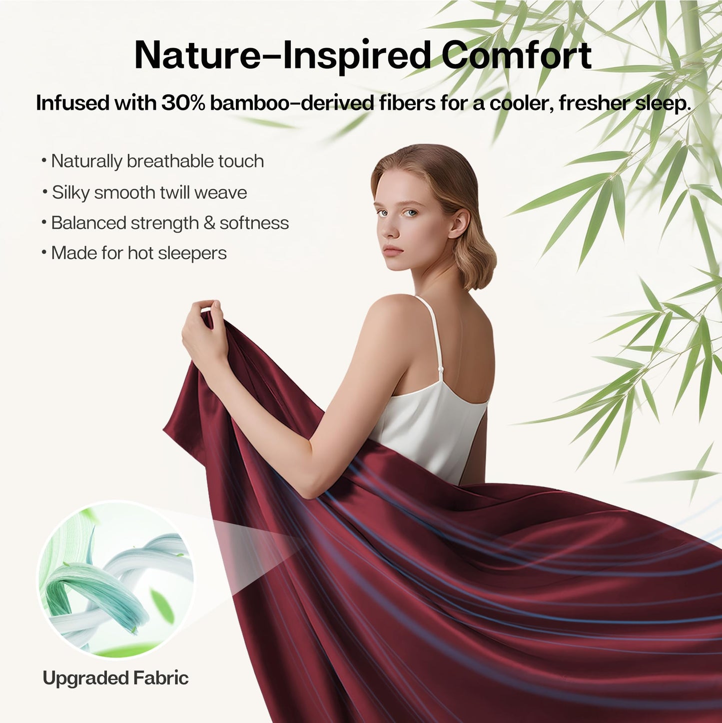 MR&HM Full Size Bed Sheets, 4-Piece Cooling Sheets, Rayon Derived from Bamboo & Polyester Blend, Soft & Silky, 15" Deep Pockets with Elastic Straps, Hotel Luxury for Hot Sleepers, Burgundy