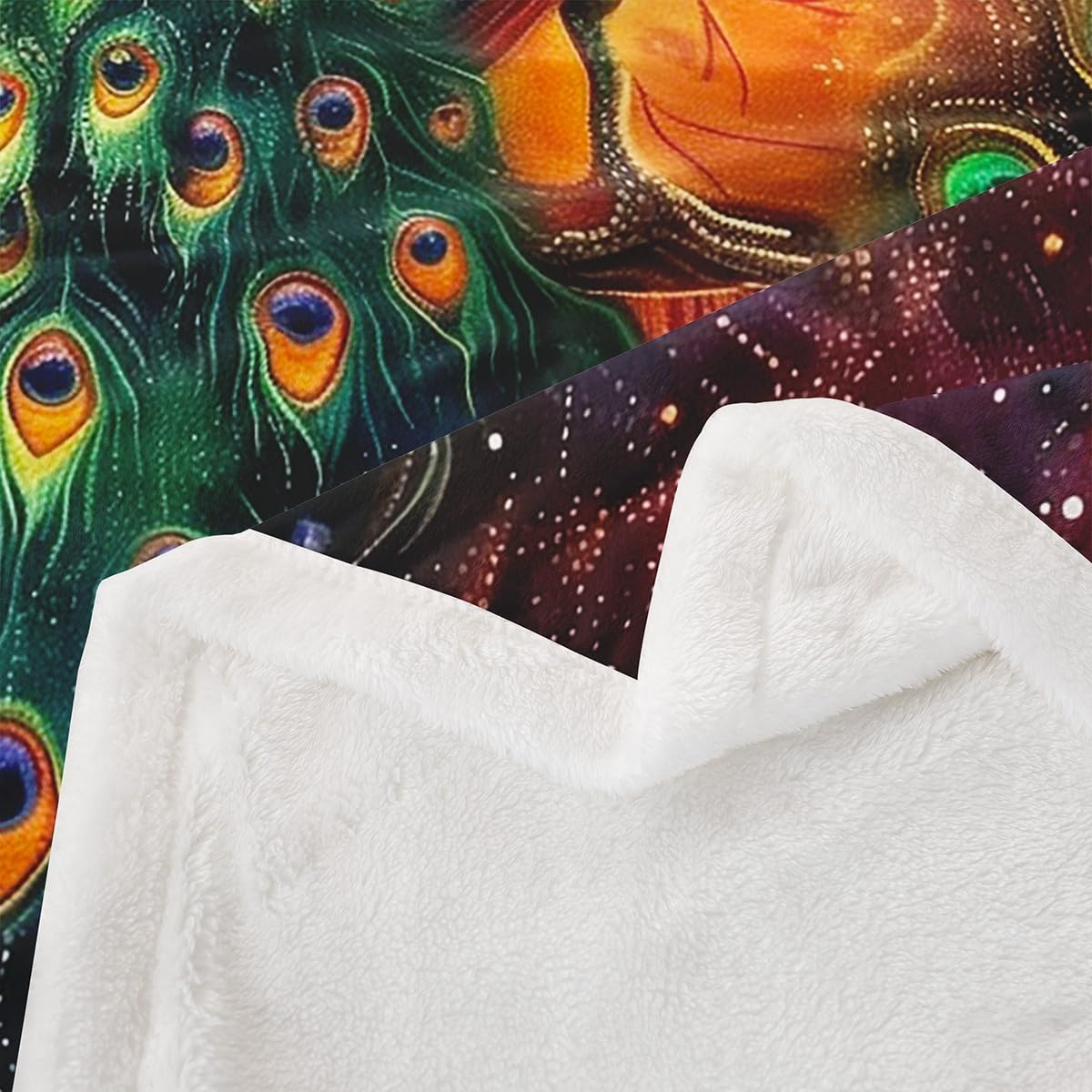 Erosebridal Peahen Fleece Blanket Watercolor Peacock Feather Sherpa Blanket 90"x90", Rustic Aesthetic Animal Jungle Woodland Animals Fuzzy Plush Throw
