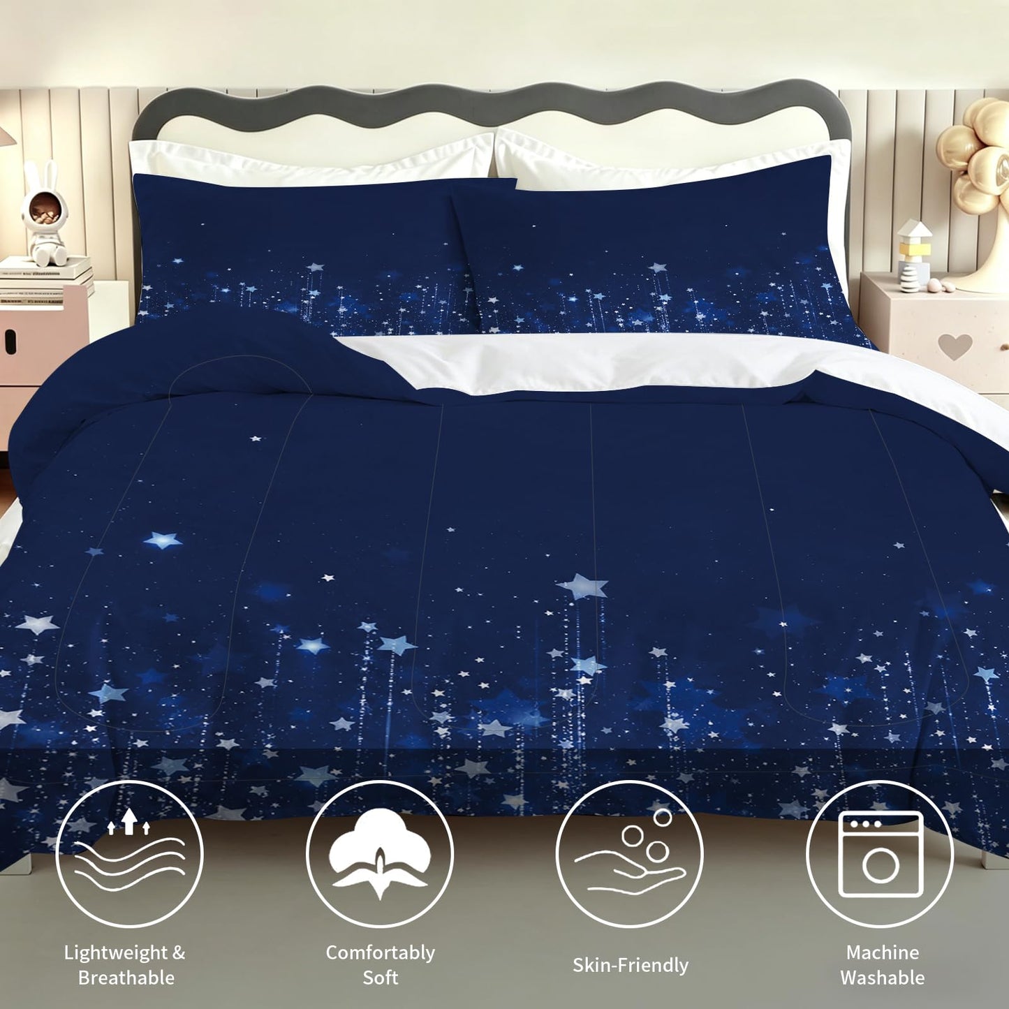 kxry Dreamy Galaxy Starry Sky Comforter Set Full Soft Polyester Bed Quilt