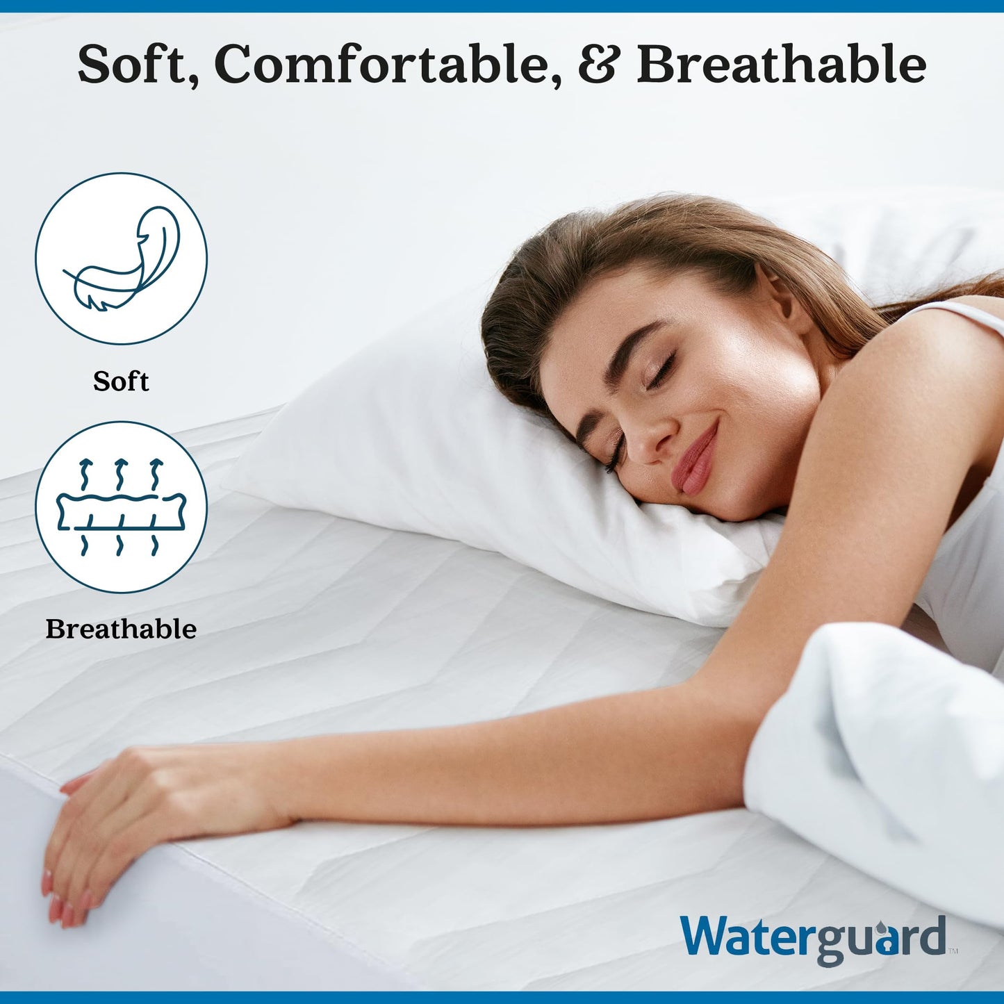 Waterguard Quilted Cotton Mattress Pad - Cot Size 33” - Soft, Comfortable, and Fluffy Mattress Pad - Waterproof Mattress Protector Stretched 13" for Snug Fit on Regular Sized Mattress