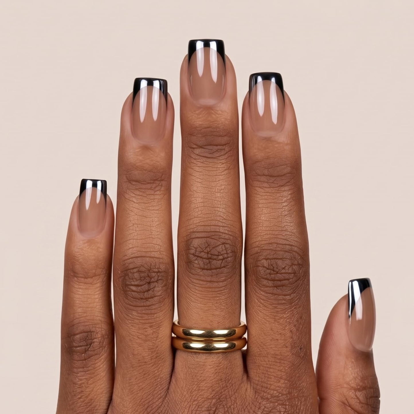 UNA GELLA 32Pcs Soft Gel Press on Nails - 16 Sizes Black Chrome Mirror French Tip Short Square Glue on Nails, Reusable Metallic Black False Nails, Acrylic Nail Kit for Women DIY Home Manicure