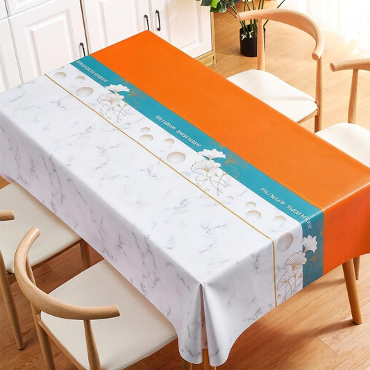 Qvthpv 55 * 70 inch Rectangle Tablecloth, Waterproof, oilproof and heatproof Functions，Just Wipe Gently and There's no Need for Washing for Dining Wedding and Outdoor (Ginkgo - Blue Orange)