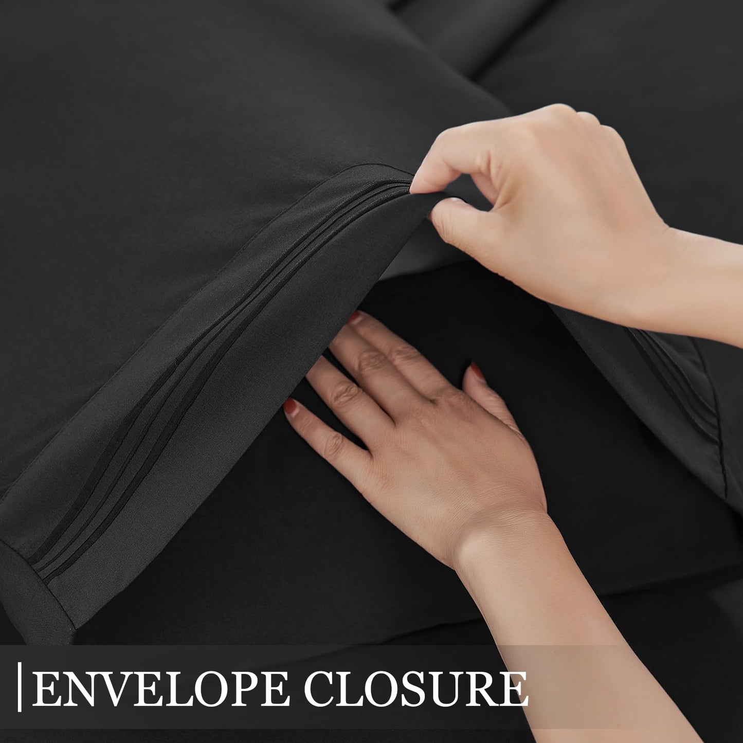 Yibeizi King Size Sheets Set Cooling Deep Pocket Bed Sheet Sets, Black Soft Microfiber Oeko-Tex Hypoallergenic Sheets & Pillowcases Wrinkle Free Bedsheets