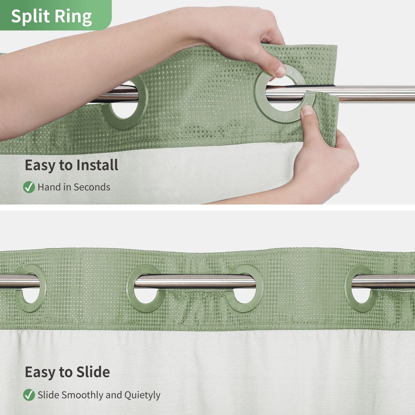 eachope Extra Long No Hook Shower Curtain with Snap-in Fabric Liner Set, Waffle Weave Shower Curtains for Bathroom,Hotel Luxury Decor Bathroom Curtain Set,Waterproof & Washable,71Wx86H,Sage Green