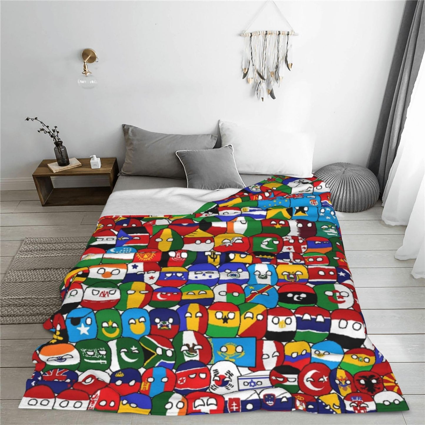 Countryball Polandball World Map Throw Blanket Flannel Fleece Fuzzy Blanket 40"X50" Soft Cozy Lightweight Blanket for Home Decor Bed Sofa Office Bedroom Living Room Travel