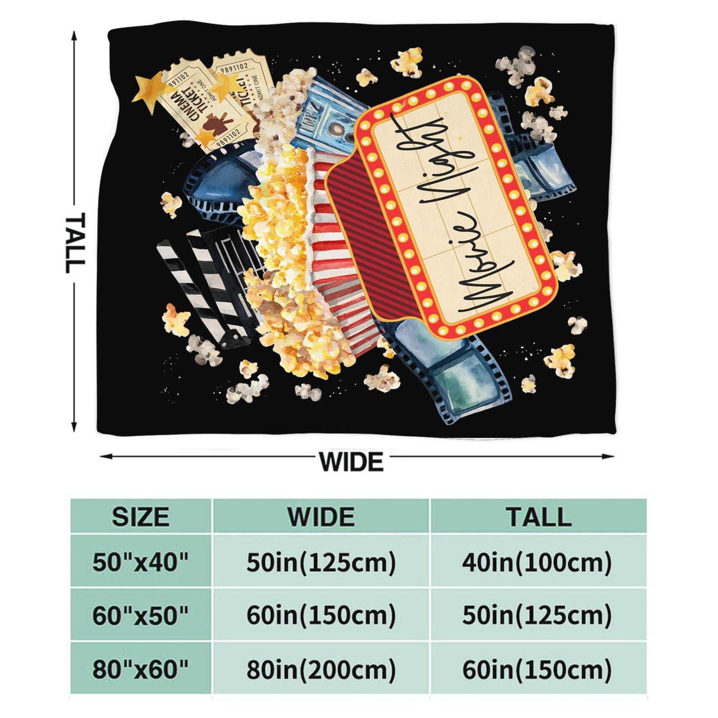 Baegopa Movie Blanket Popcorn Gifts for Girls Boys Movie Theater Throw Blankets Cozy Plush Fleece Decor Flannel Fuzzy for Women Men 50"X40"