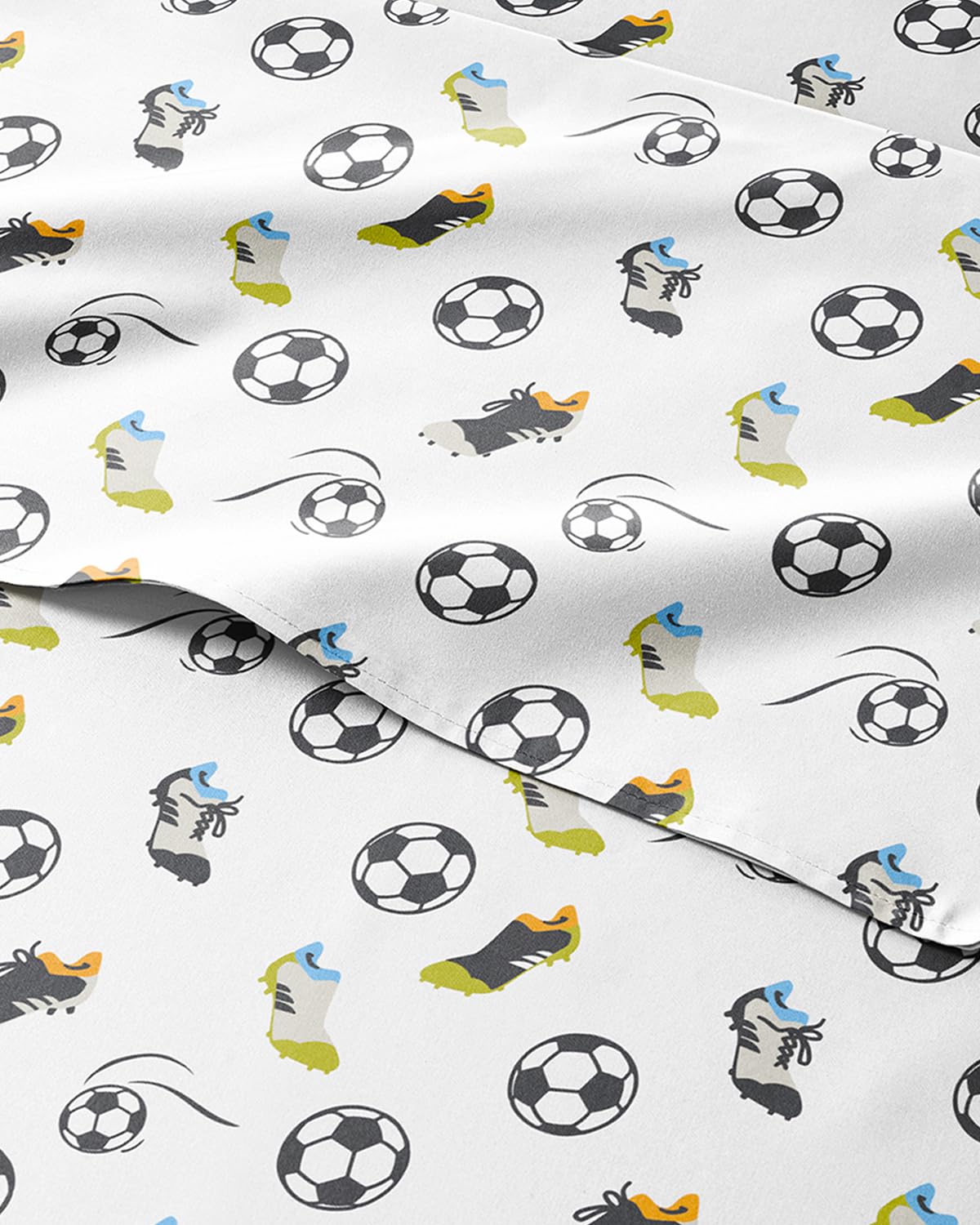 Kids Queen Size Bed Sheet Set - 4 Piece Kids Loft Bed Sheets - Soccer Sport Theme bedding - Soft, Cute and Cozy - Breathable and Machine Washable - Football Bed Set for Boys, Girls, Teens & Toddlers