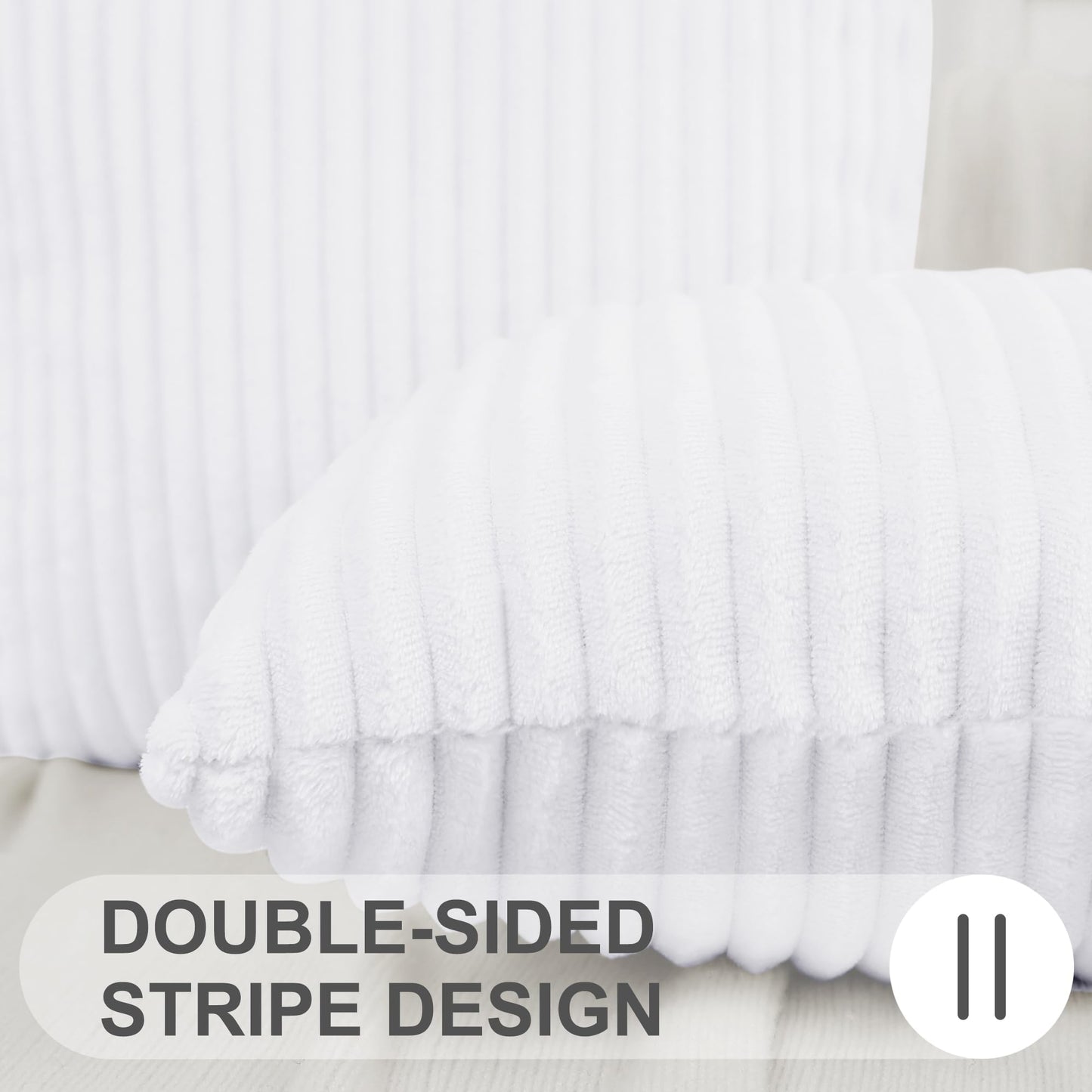 Simmore Decorative Throw Pillow Covers 18x18 Set of 2, Soft Natural Plush Flannel Double-Sided Fluffy Couch Pillow Covers for Sofa Living Room, White