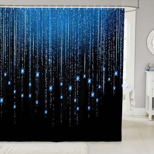 Feelyou Abstract Ombre Shower Curtain Blue Black Teens Bathroom Waterproof Accessories with 12 Hooks for Boys Girls Women Kids Modern Geometric Curtains Glitter Galaxy Stars Decor,72x72 Inches