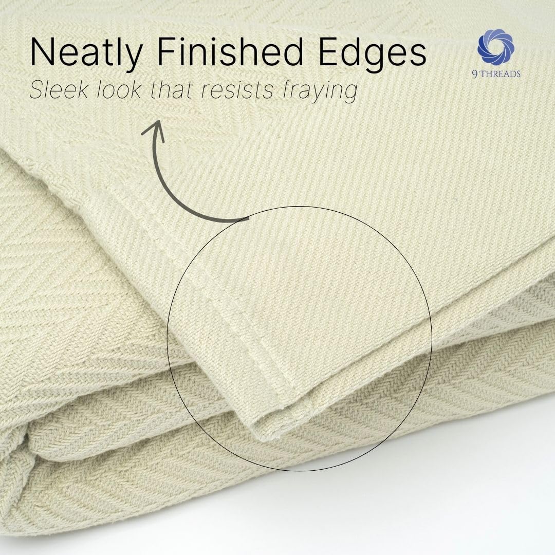 9Threads 100% Cotton Herringbone Weave Blankets, 66" X 90" Twin, Throw Blanket for Bed, All Season Cotton Blanket, Cozy Blanket,Throws & Bed Blanket, Throw Blanket for Couch, Modern Home Decor -Sage