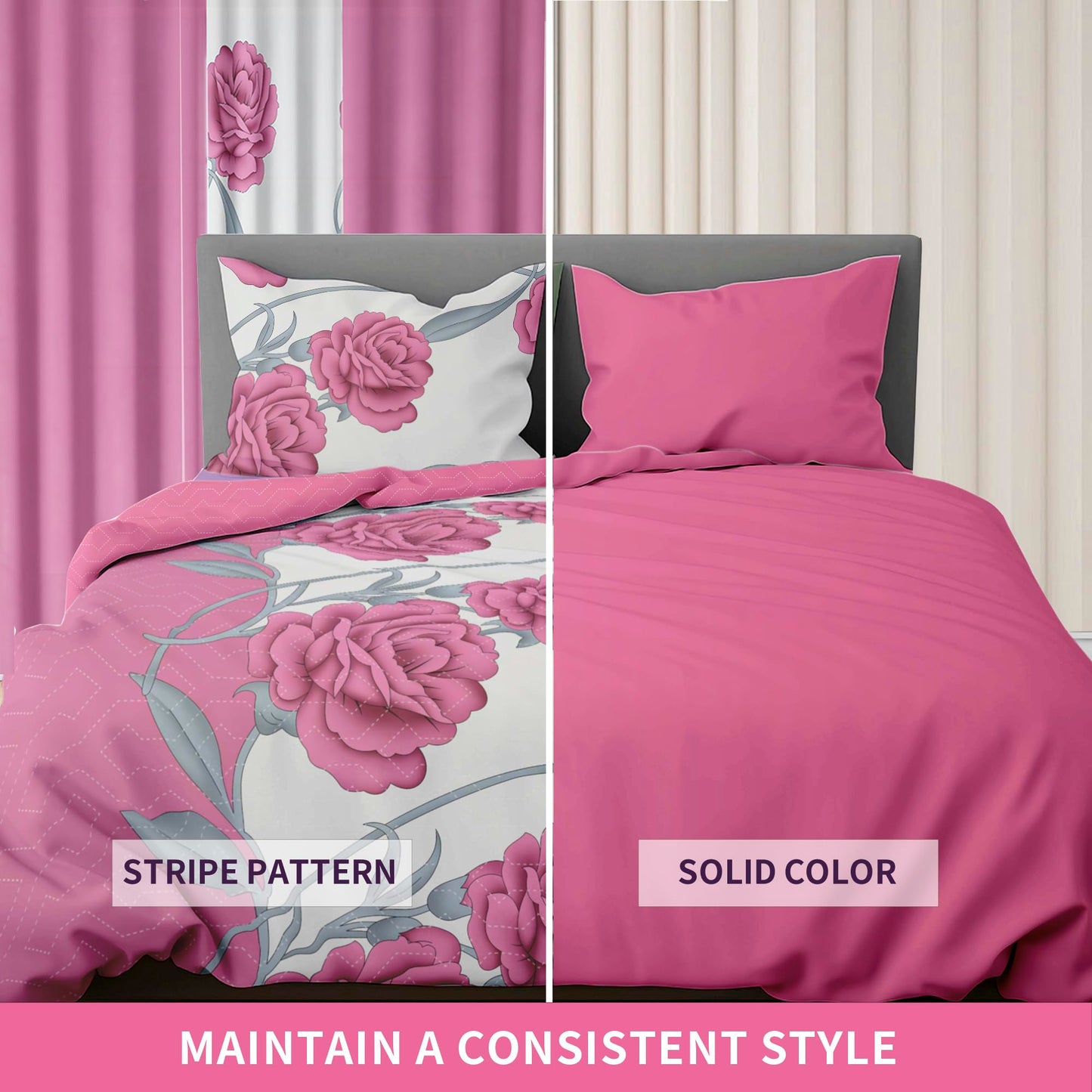 Deepsleep King Bedspread Set 9 Pieces, All Season Luxury Bed in a Bag for Bedroom, with 2 Pillowcases and 6 Curtains, Ultra-Soft Microfiber for Complete Bedroom Decor, Pink Rose
