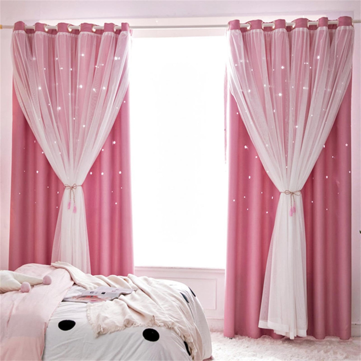 Cute Star Blackout Curtains for Girls Bedroom, Princess Curtains, W40X L63
