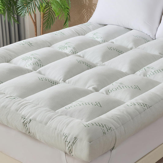 WhatsBedding 5 Inch Memory Foam Mattress Topper Queen Size for Back Pain Relief, with Cooling Breathable Bamboo Viscose Air Layer, Soft Pillow Top Mattress Topper, 80x60x5in