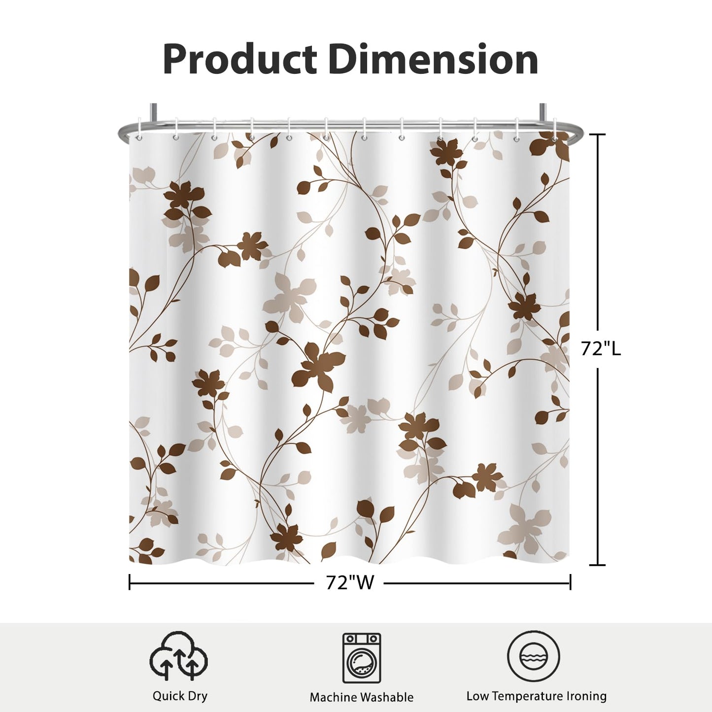GICDSU Brown Plant Leaves Shower Curtain, Waterproof Fabric Shower Curtain Set with 12 Hooks, Modern Farmhouse Leaf Pattern Shower Curtains for Bathroom, 72x72 Inches