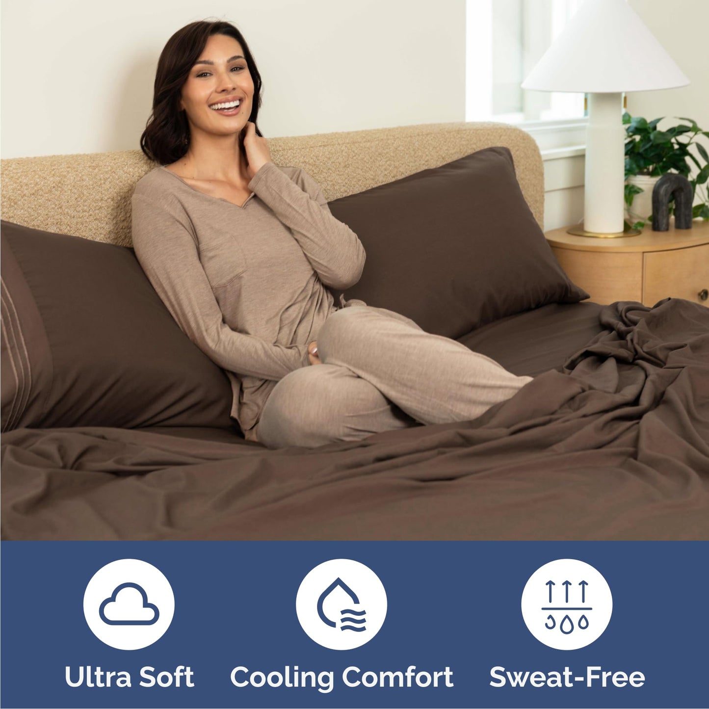 Queen Size 4 Piece Sheet Set - Comfy Breathable & Cooling Sheets - Hotel Luxury Bed Sheets for Women & Men - Deep Pockets, Easy-Fit, Extra Soft and Wrinkle Free Sheets - Brown Oeko-Tex Bed Sheet Set