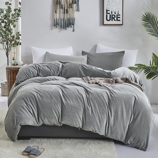 Luxlovery Grey Velvet Comforter Set Queen Men Women Plush Fluffy Dark Grey Bedding Comforter Set Flannel Heavyweight Winter Thick Warm Comforter Set