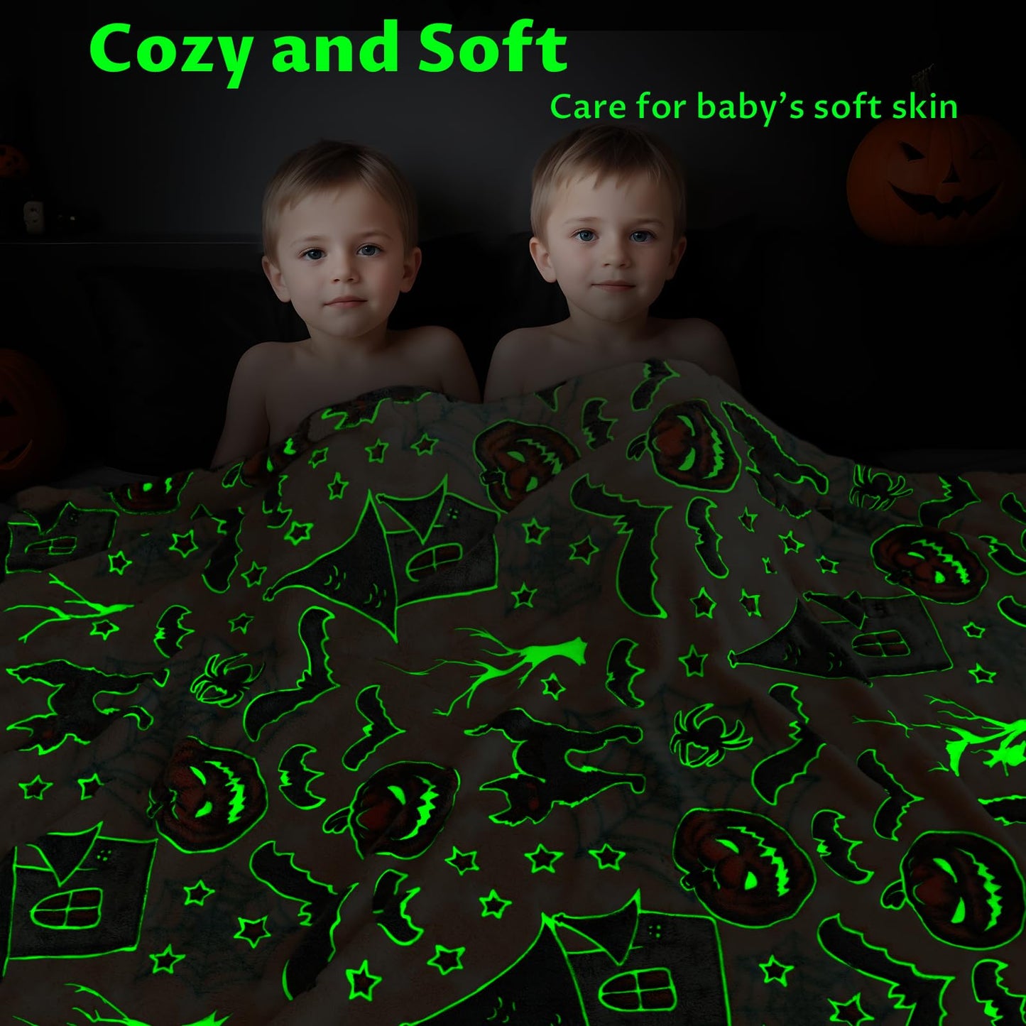 UOFON Halloween Pumpkin Blanket Kids Glow in The Dark Blanket Black Cat Halloween Decor Gifts for Women Boys Girls 50"x60"