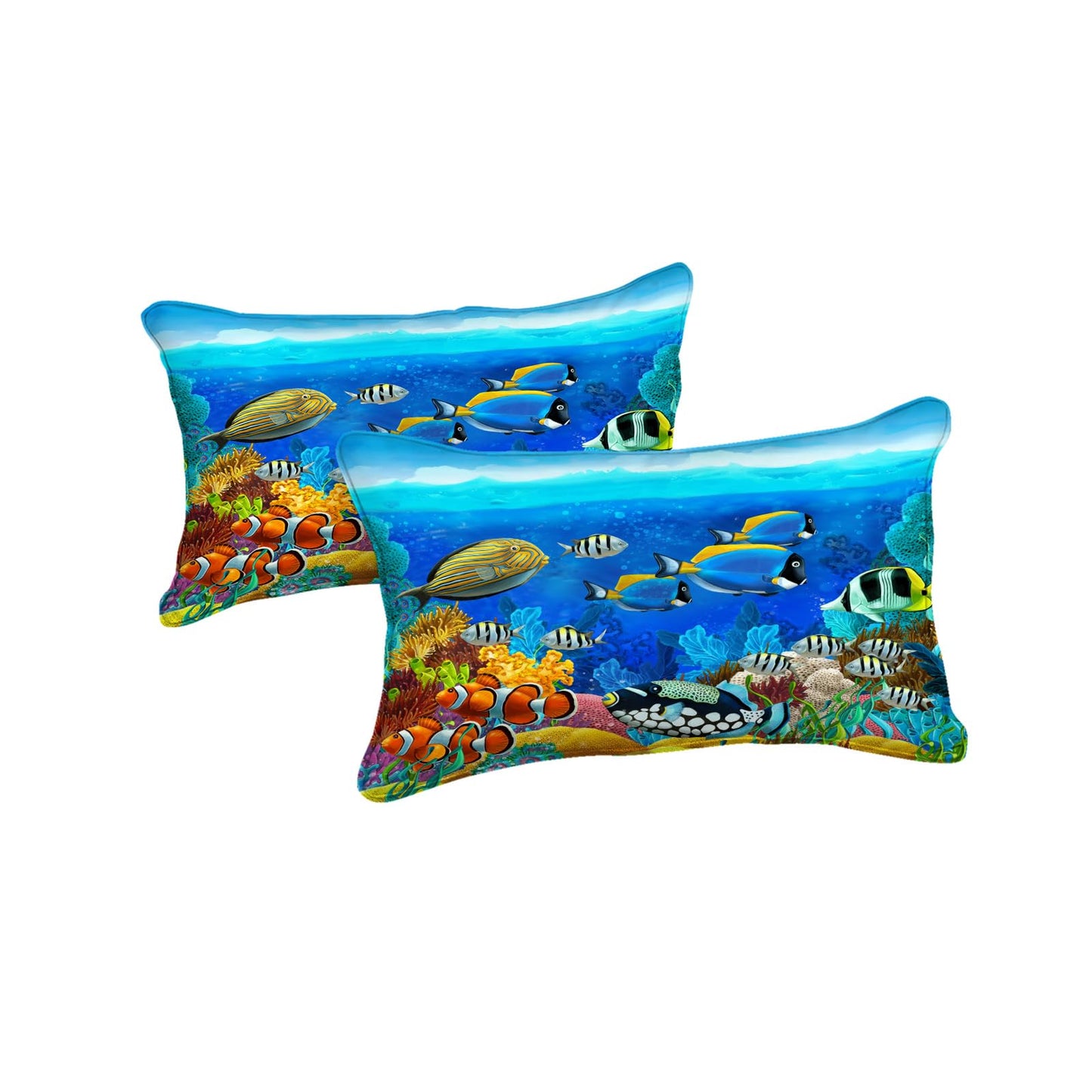 Bedding_Dreamer Ocean Queen Comforter 8 Pcs Sea Animal Tropical Fish Home Decor Sheet Set Blue Bed in a Bag with 1 Cushion Cover