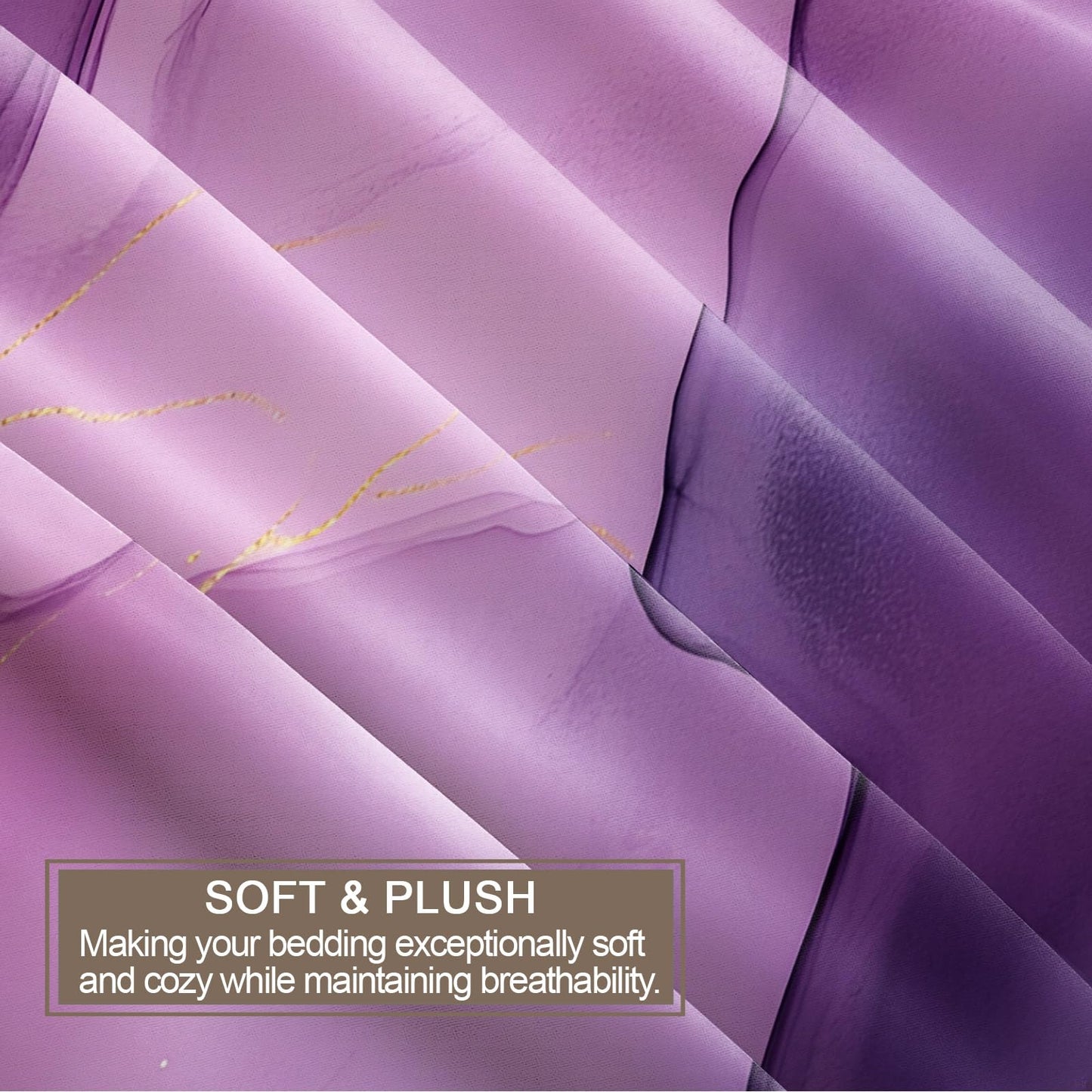 GKPLY Marble Bedding Sets - Alcohol Ink Pattern Duvet Cover Queen - Luxury Abstract Gold Comforter Cover with 2 Pillowcases & Zipper - 3 Pieces Purple Pink Bedding