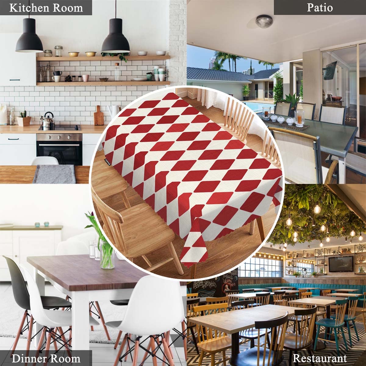 Swono Tablecloth Red Rhombuses, Retro Diamond Argyle Red Table Cloth for Kitchen Dining Tabletop Decoration Parties Weddings, 52 X 70 Inch Rectangle Picnic Tablecloth