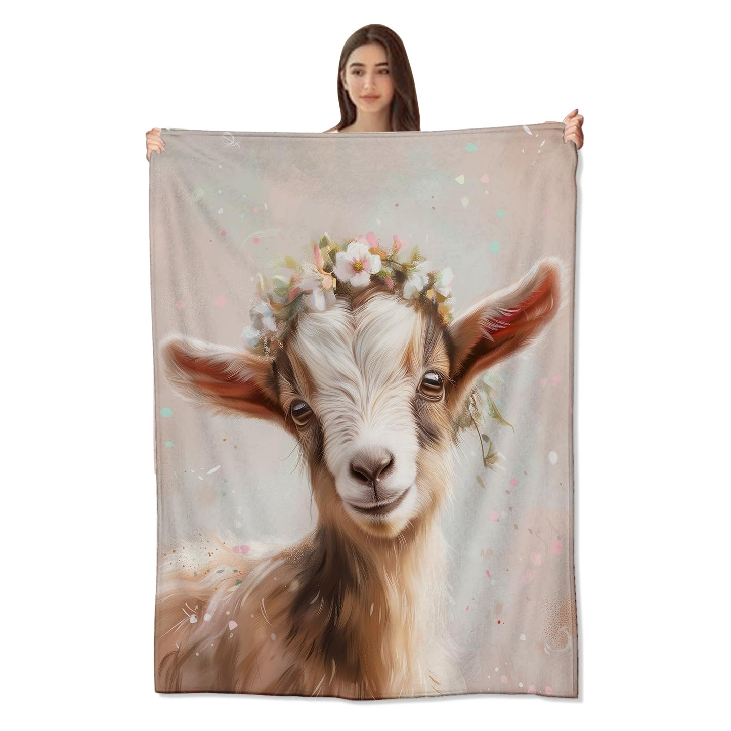 amepay Charming Goat with Floral Crown Blanket Soft & Cozy Flannel Fleece Throw Blankets - Lightweight & Warm for Couch, Bed, Travel, Outdoor Comfort 60x50 inch